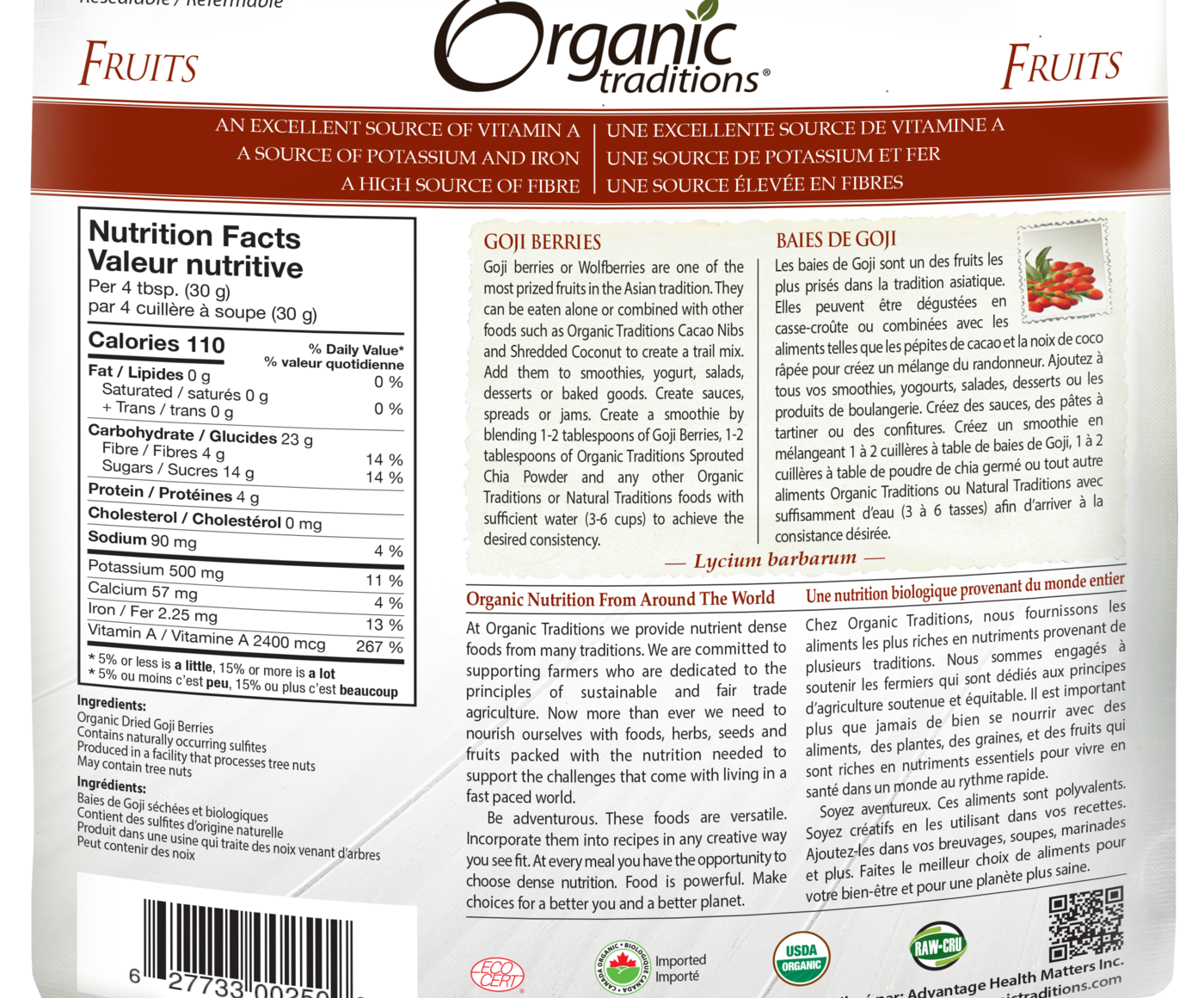 Organic Traditions Goji Berries - JoyVIVA -  