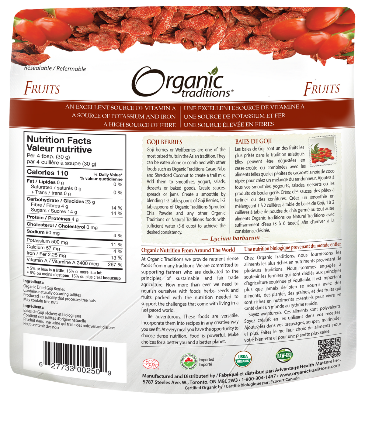 Organic Traditions Goji Berries - JoyVIVA -  