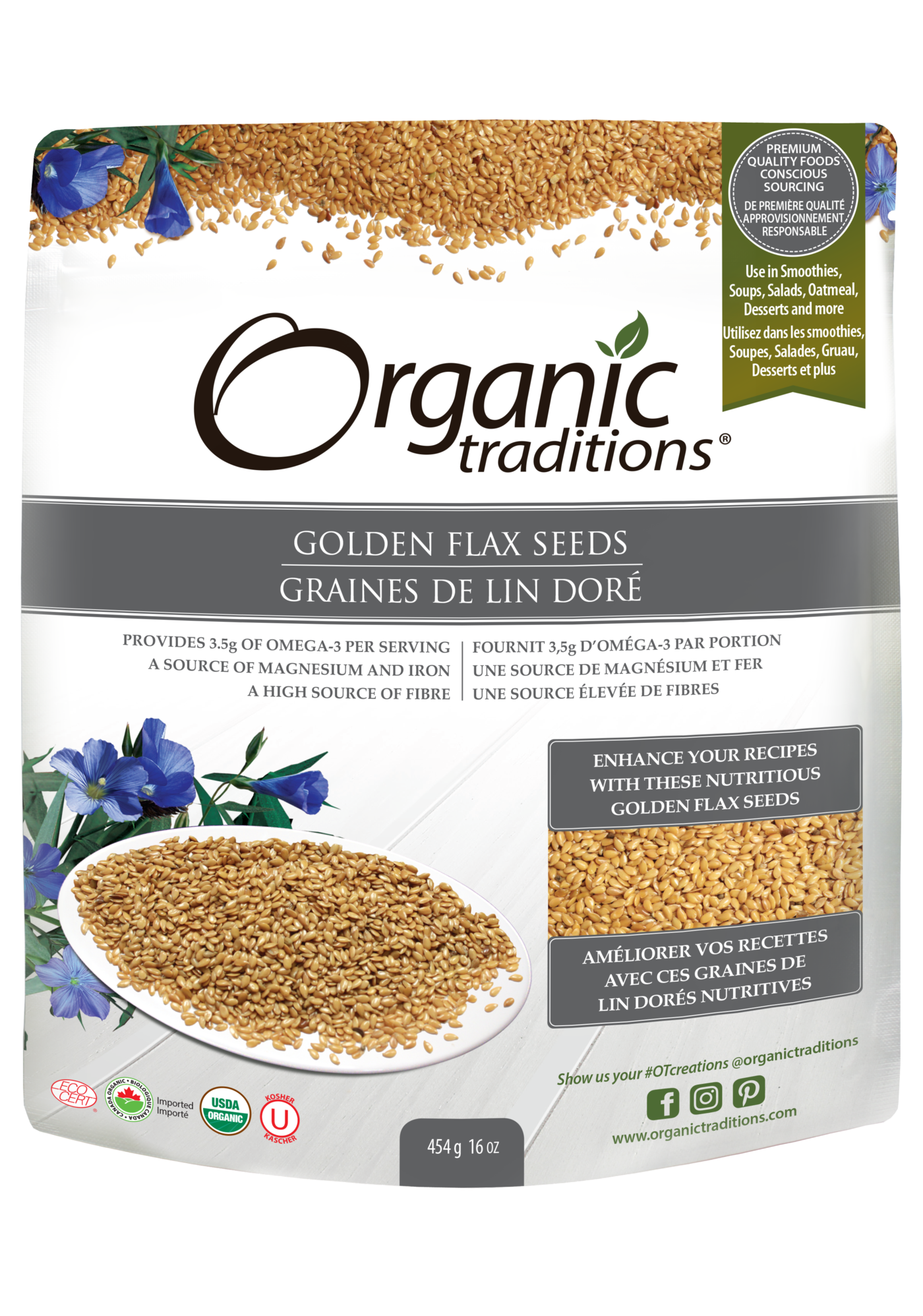 Organic Traditions Golden Flax Seeds - JoyVIVA -  