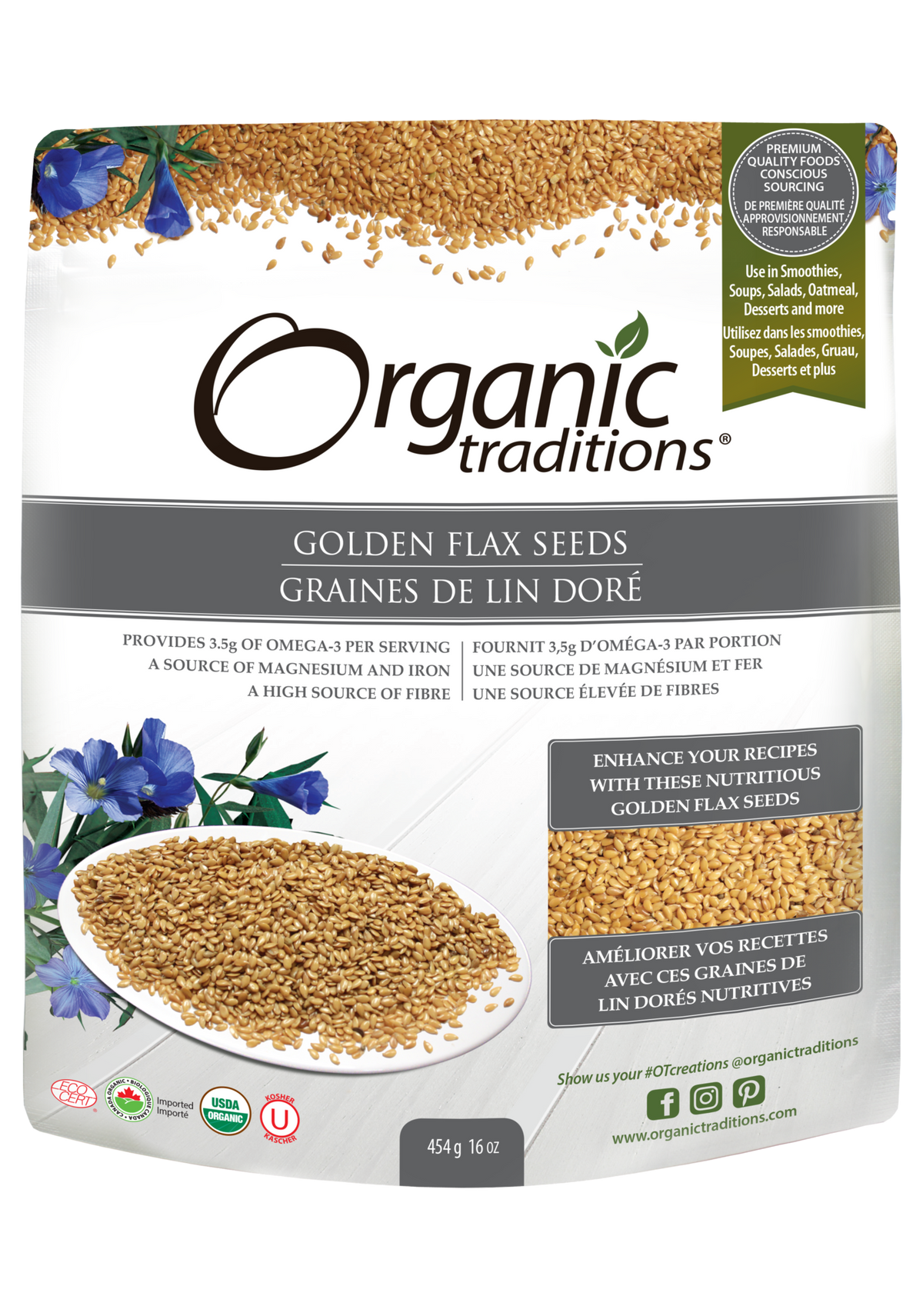 Organic Traditions Golden Flax Seeds - JoyVIVA -  