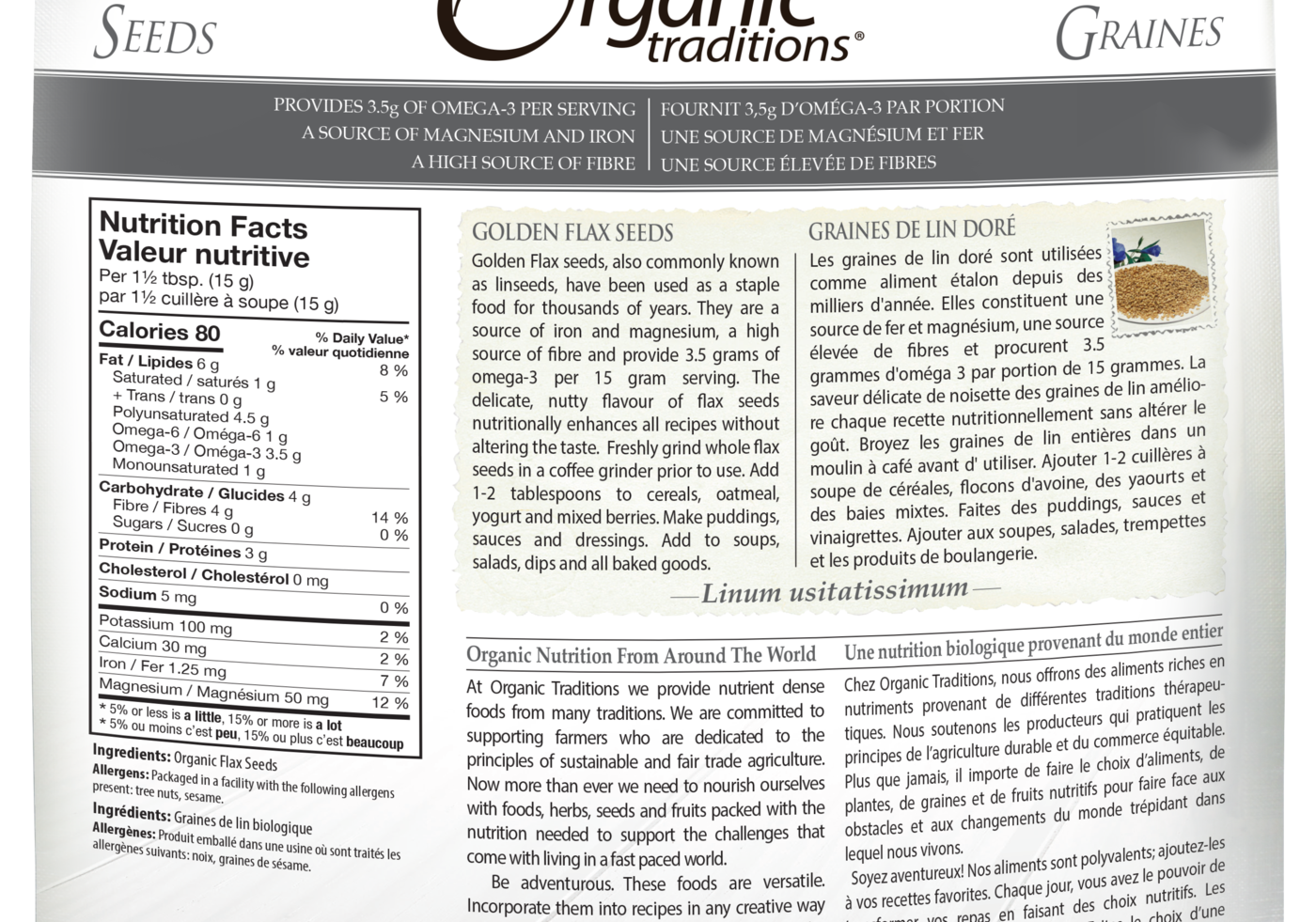 Organic Traditions Golden Flax Seeds - JoyVIVA -  