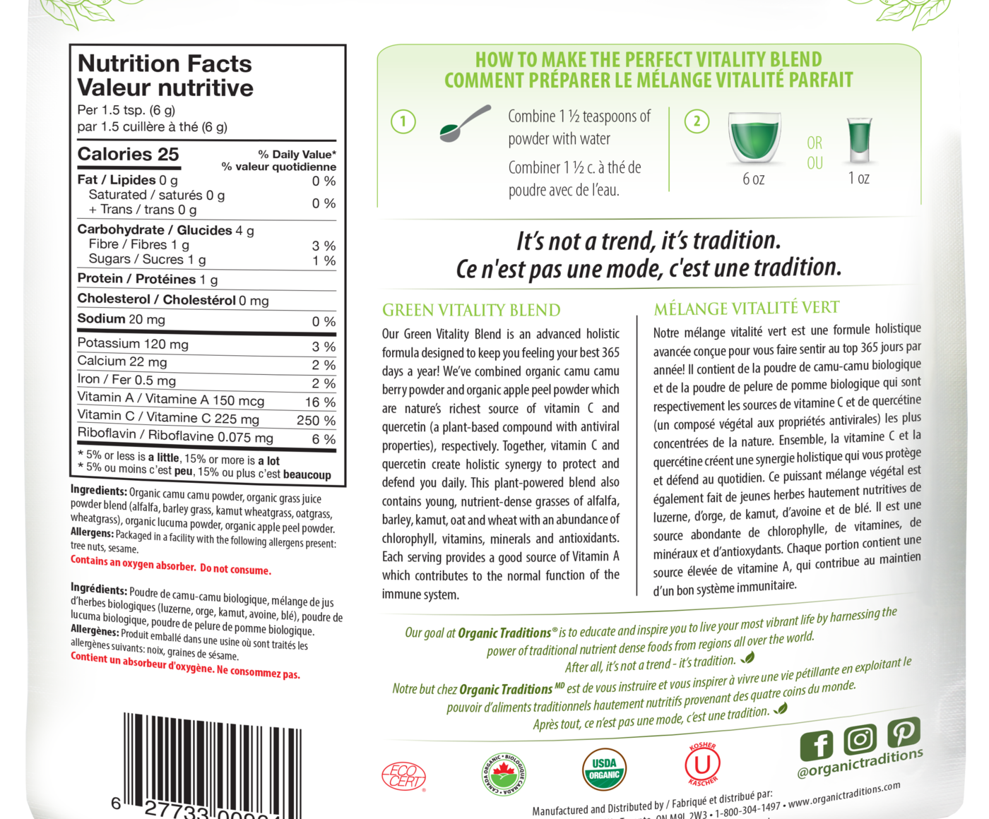 Organic Traditions Green Vitality Blend - JoyVIVA -  