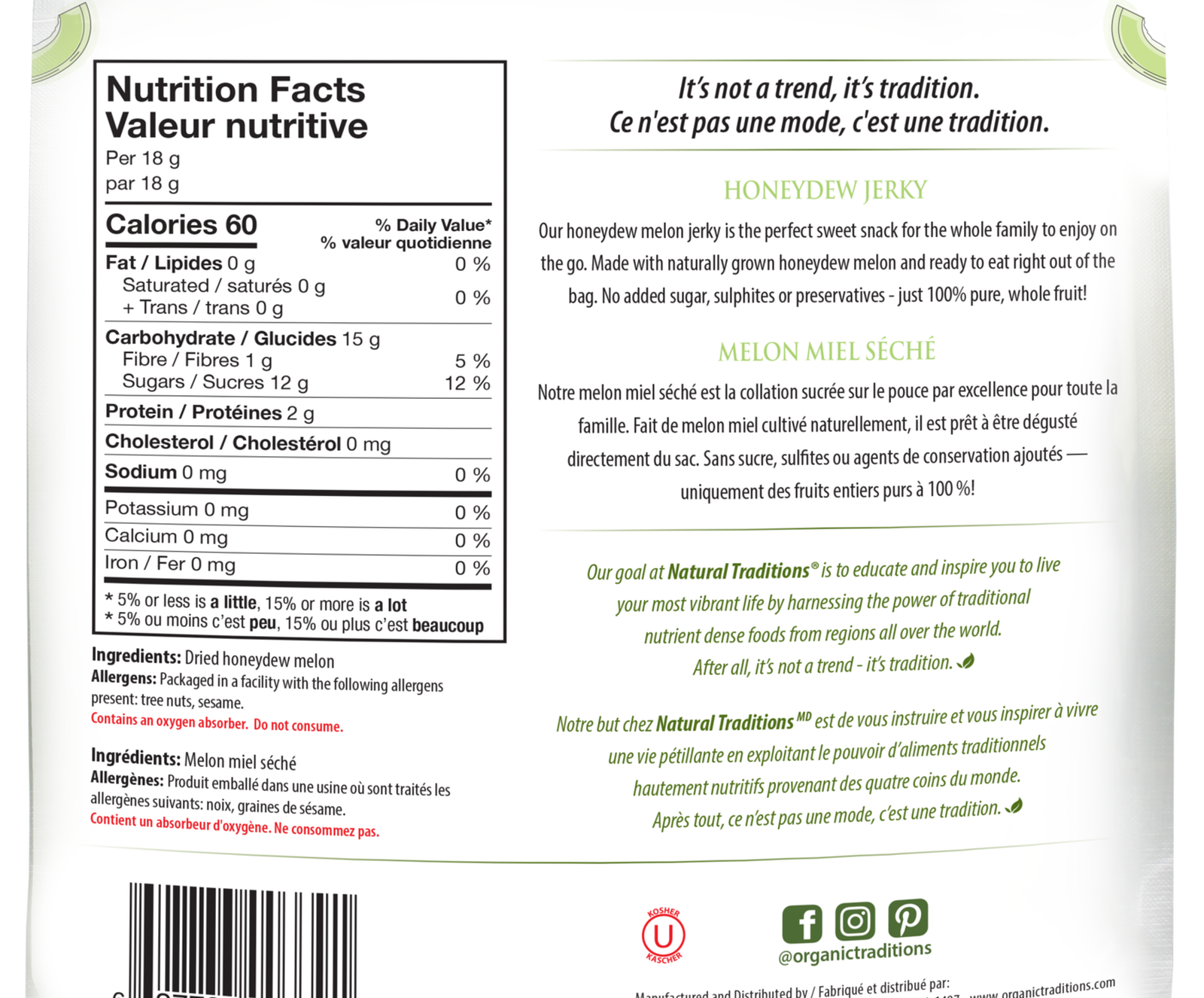 Organic Traditions Honeydew Jerky - JoyVIVA -  