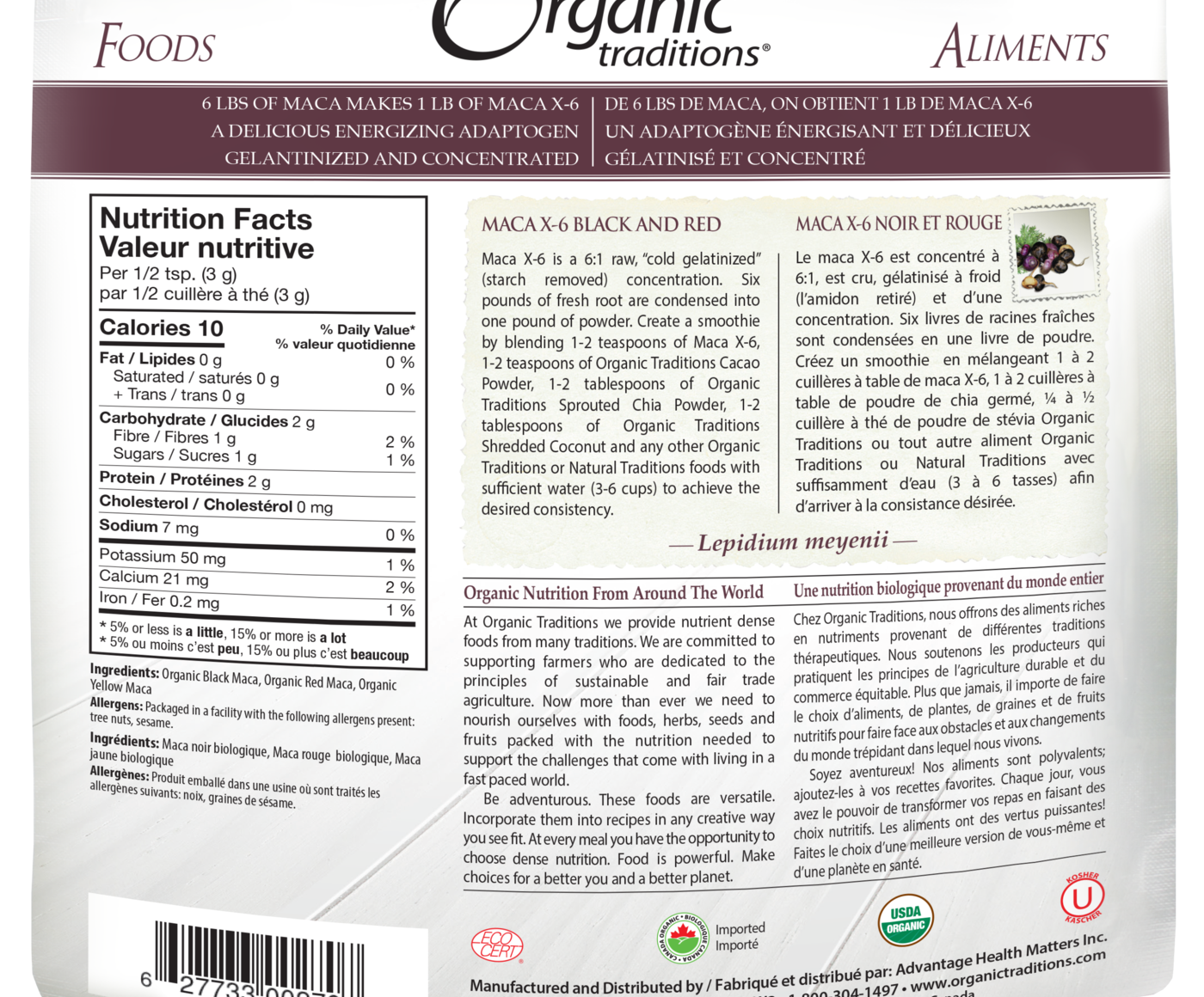 Organic Traditions Maca X-6 Black and Red-Purple - JoyVIVA -  