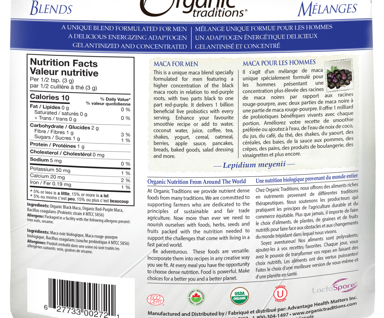 Organic Traditions Maca for Men with Probiotics - JoyVIVA -  