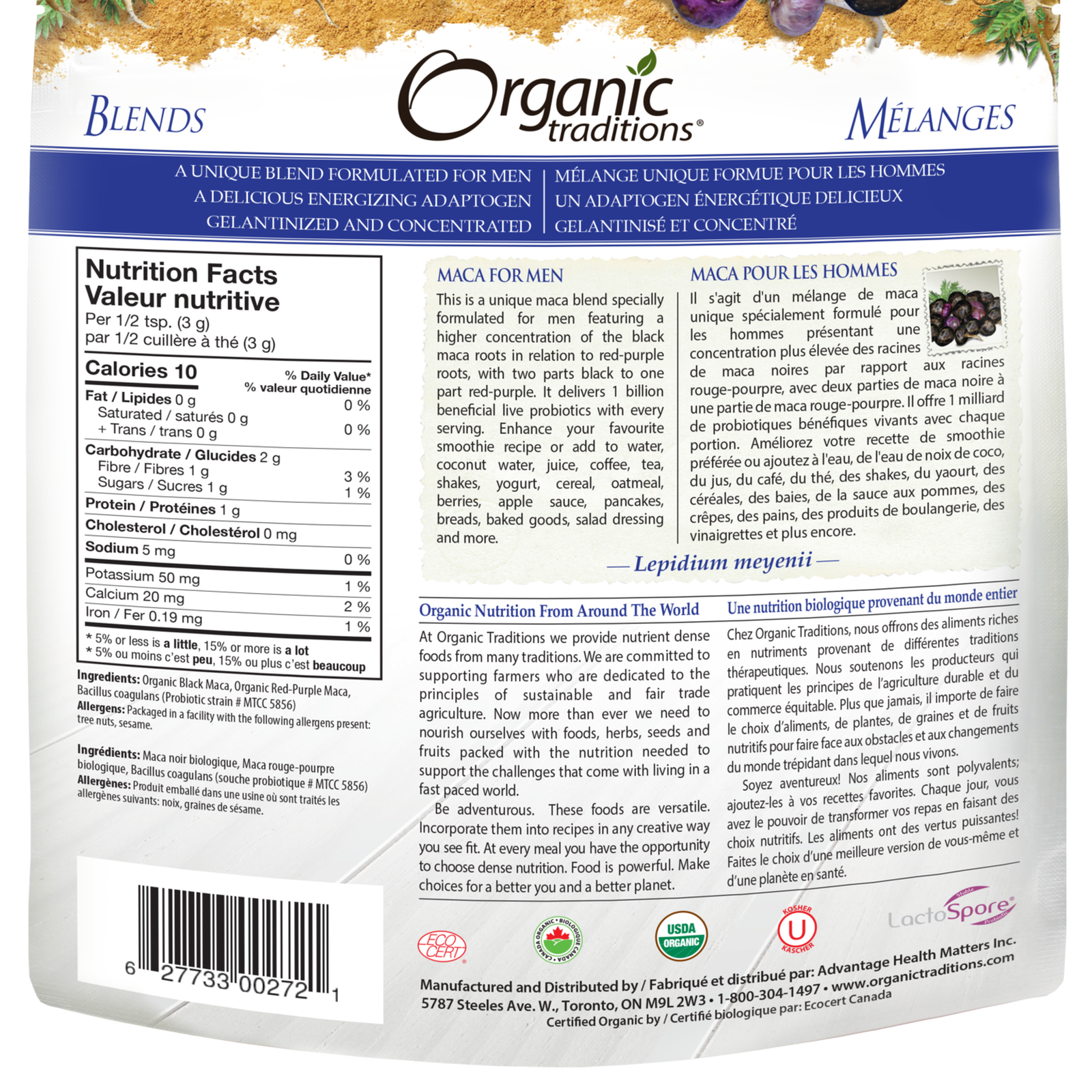 Organic Traditions Maca for Men with Probiotics - JoyVIVA -  