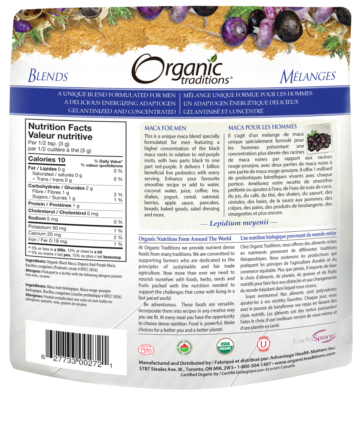 Organic Traditions Maca for Men with Probiotics - JoyVIVA -  