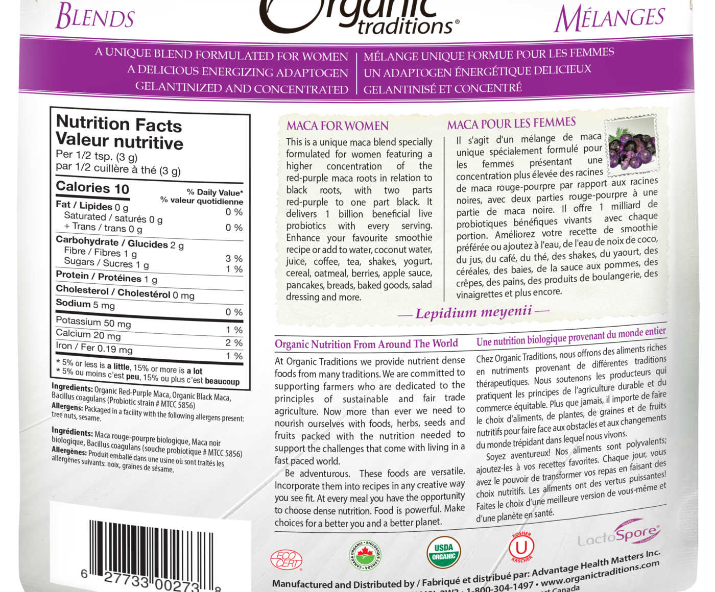 Organic Traditions Maca for Women with Probiotics - JoyVIVA -  