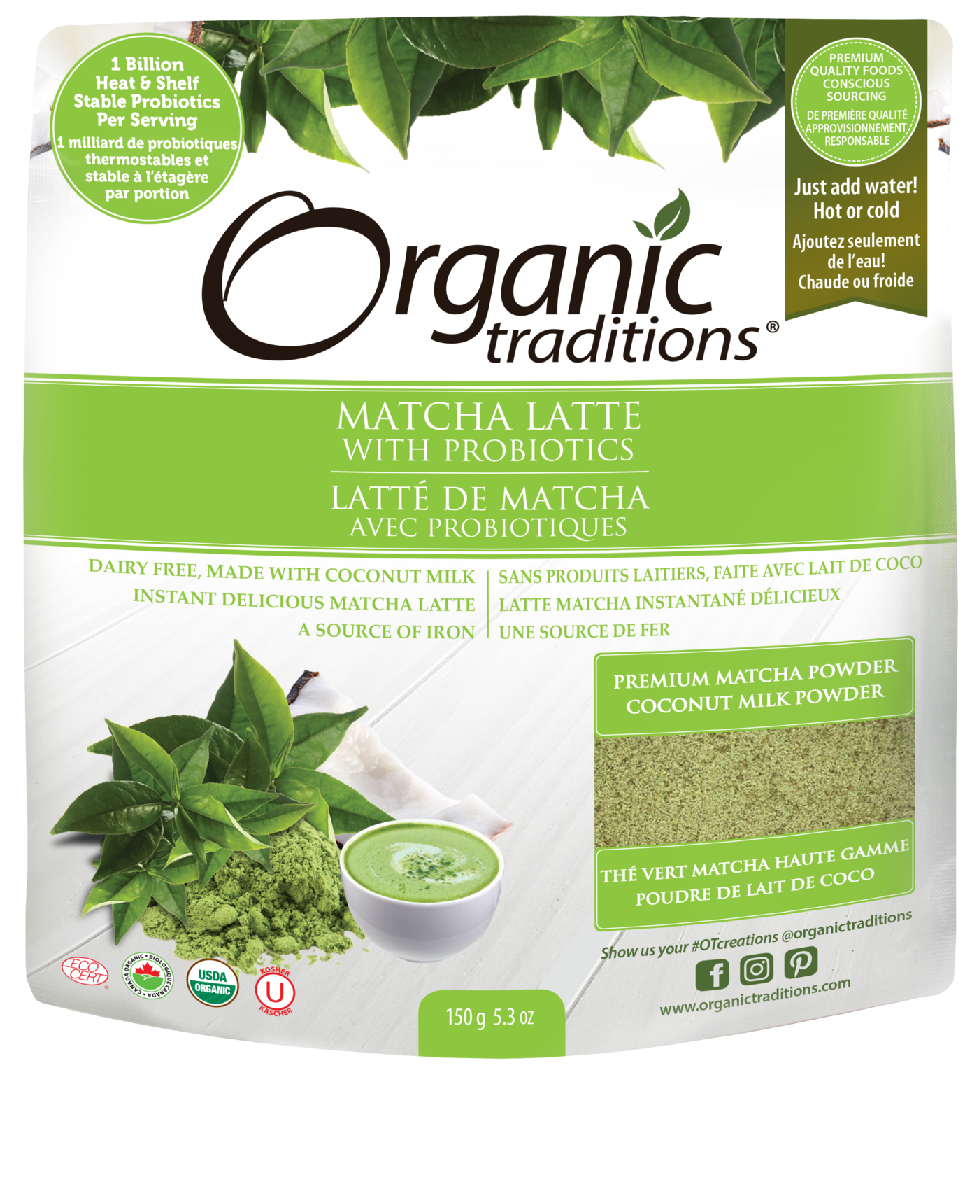 Organic Traditions Matcha Latte with Probiotics - JoyVIVA -  