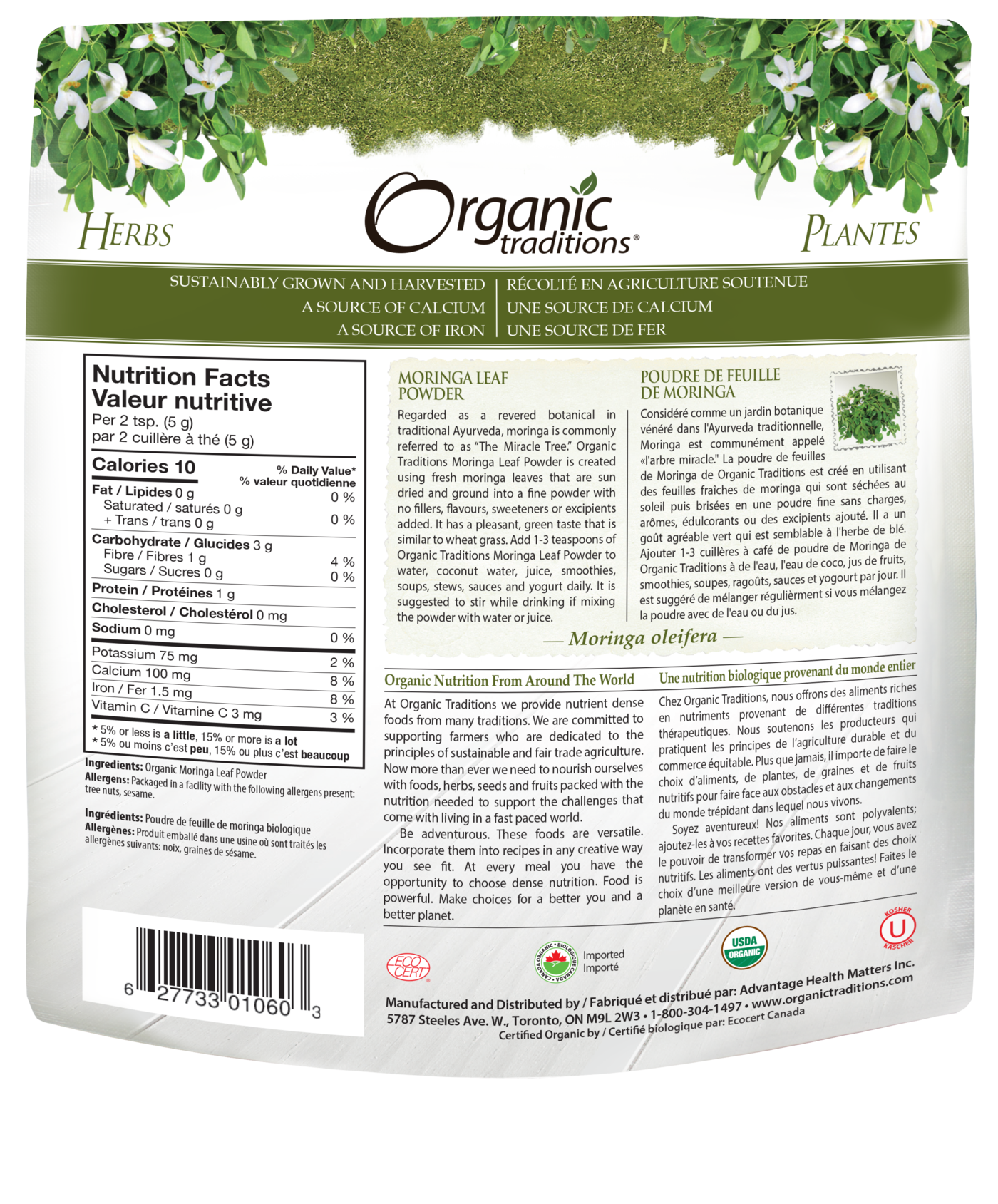 Organic Traditions Moringa Leaf Powder - JoyVIVA -  