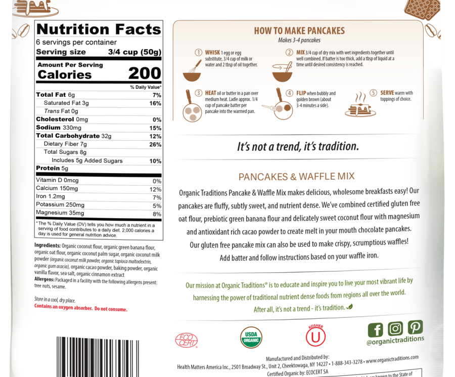 Organic Traditions Pancake & Waffle Chocolate Mix - JoyVIVA -  