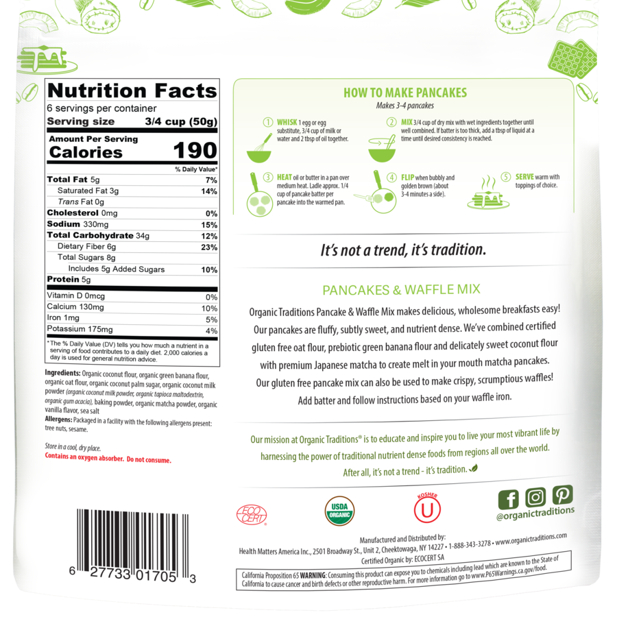 Organic Traditions Pancake & Waffle Matcha Mix - JoyVIVA -  