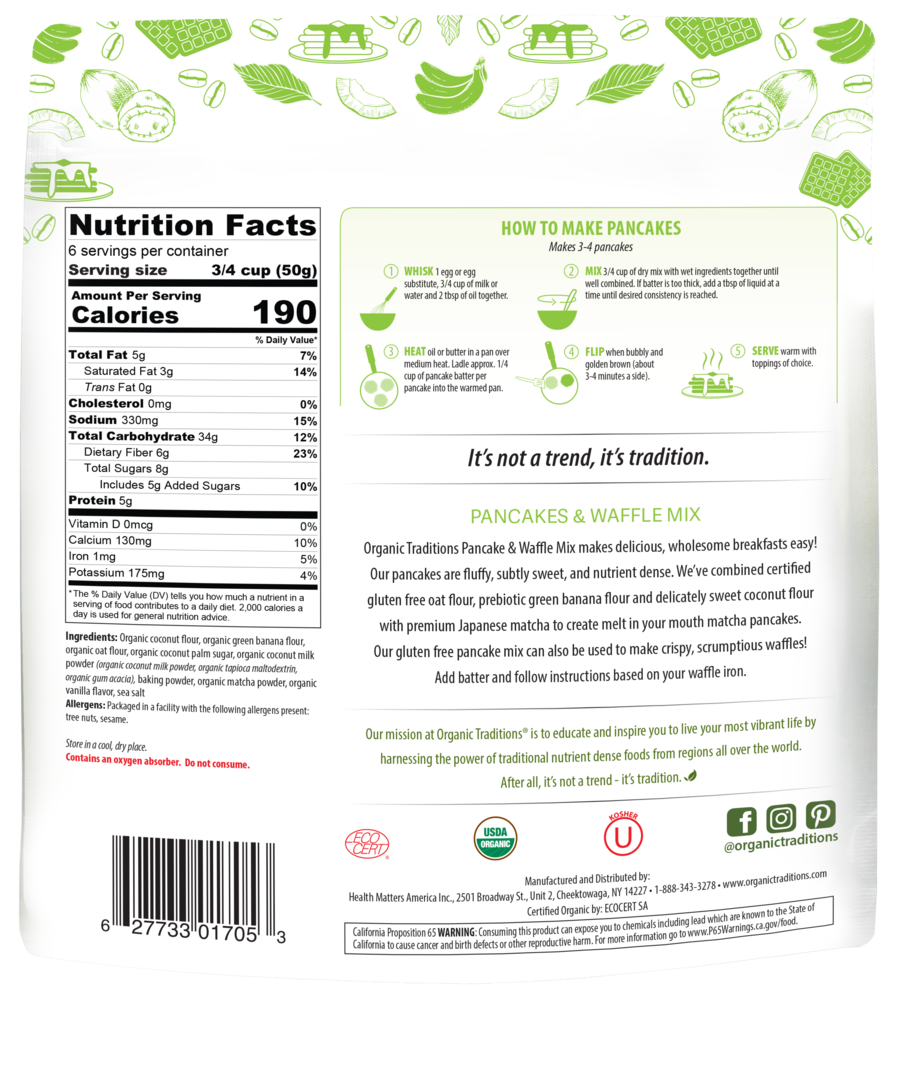Organic Traditions Pancake & Waffle Matcha Mix - JoyVIVA -  