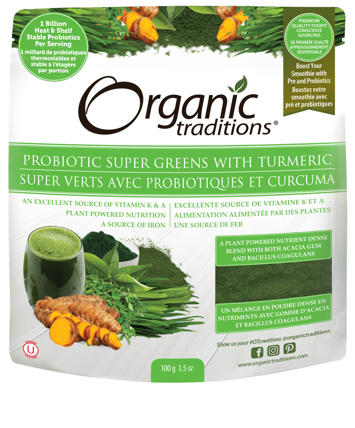 Organic Traditions Probiotic Super Greens with Turmeric - JoyVIVA -  