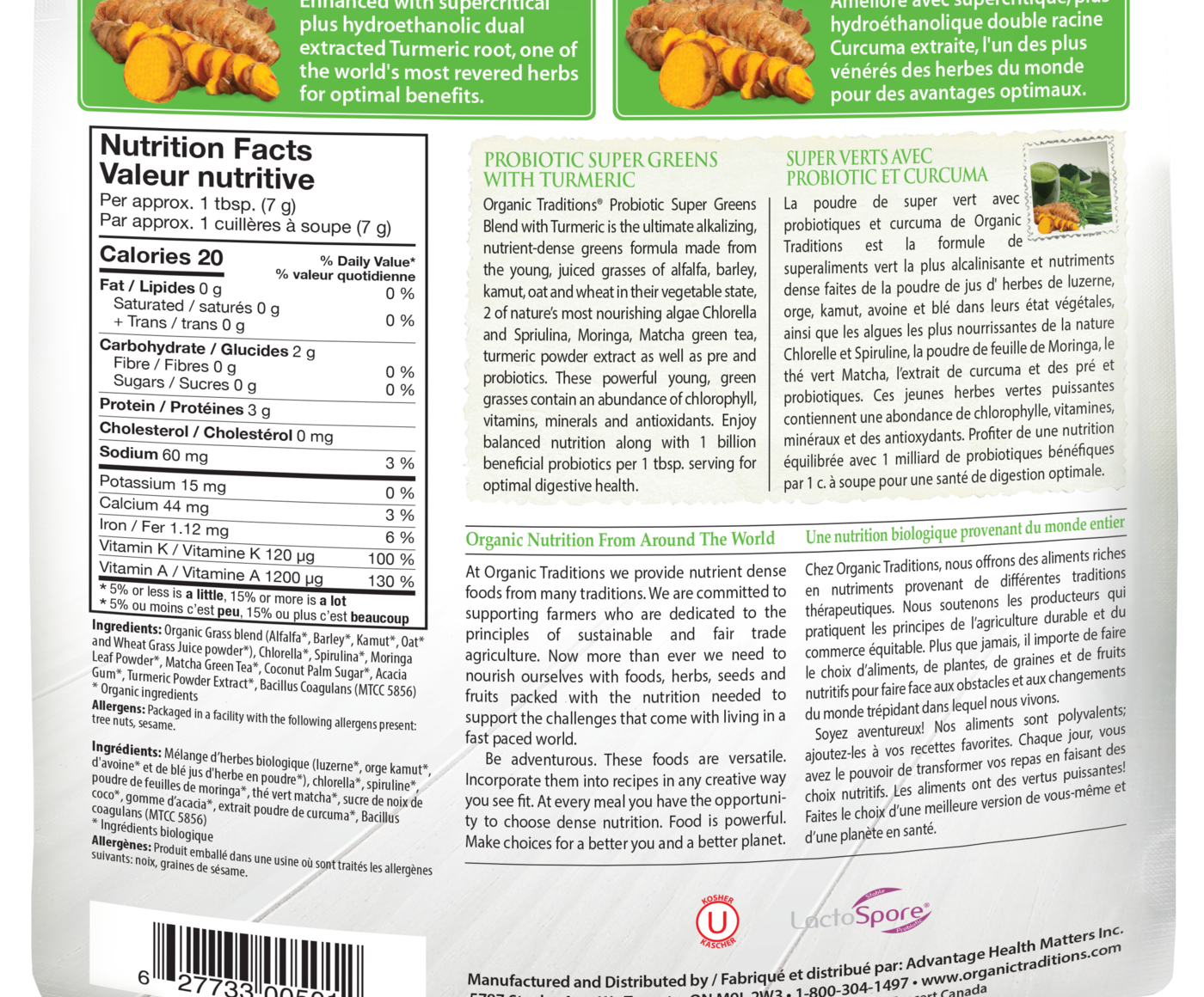 Organic Traditions Probiotic Super Greens with Turmeric - JoyVIVA -  