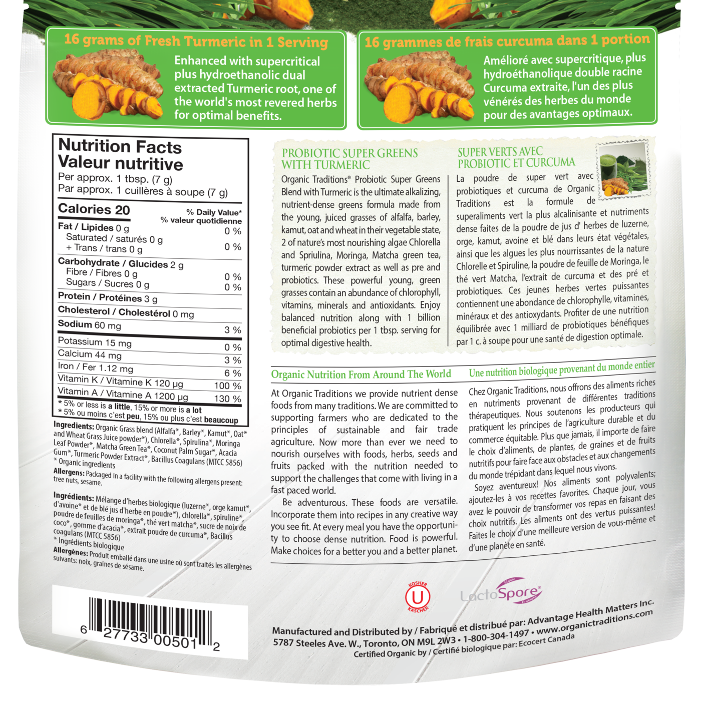 Organic Traditions Probiotic Super Greens with Turmeric - JoyVIVA -  