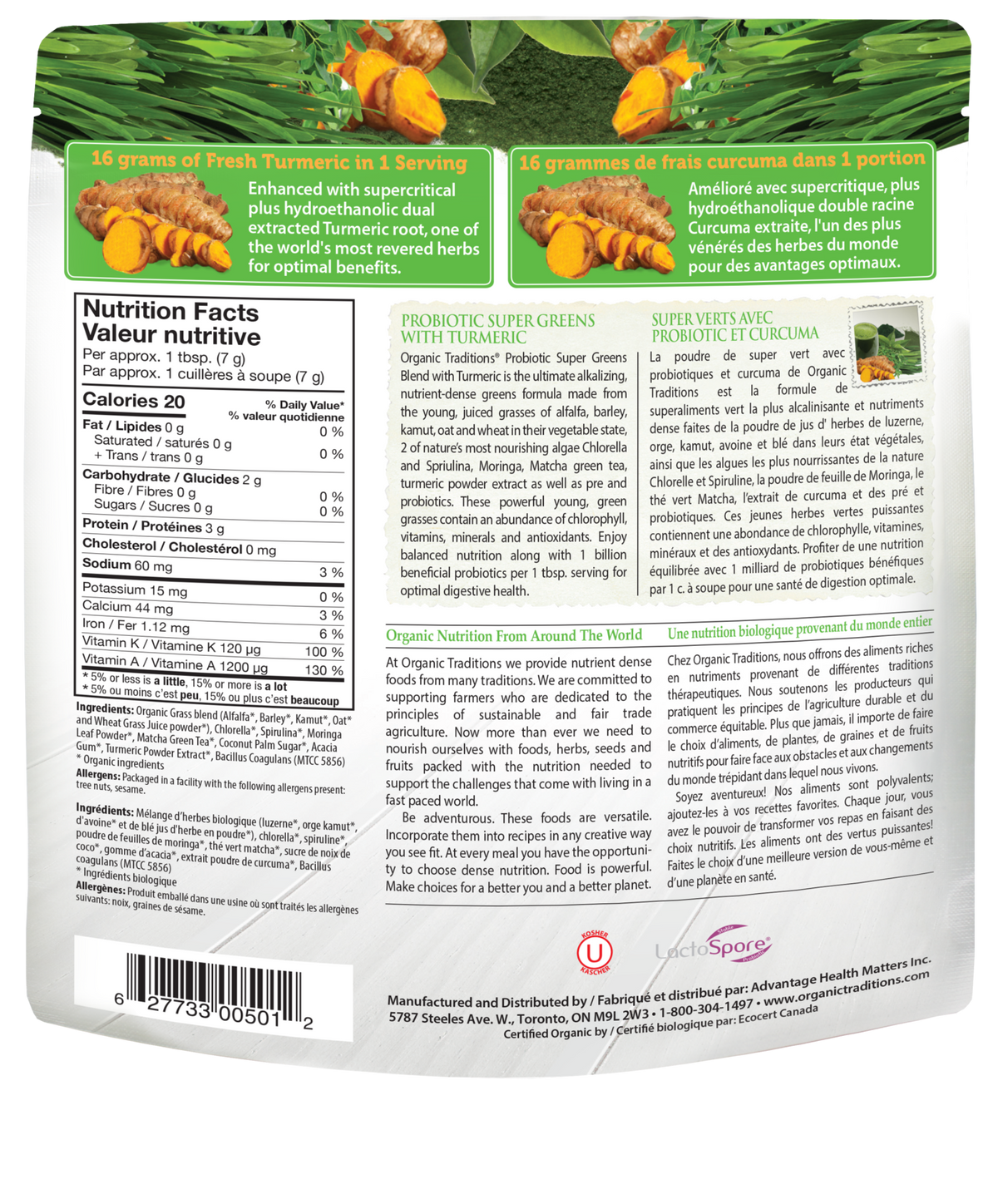 Organic Traditions Probiotic Super Greens with Turmeric - JoyVIVA -  