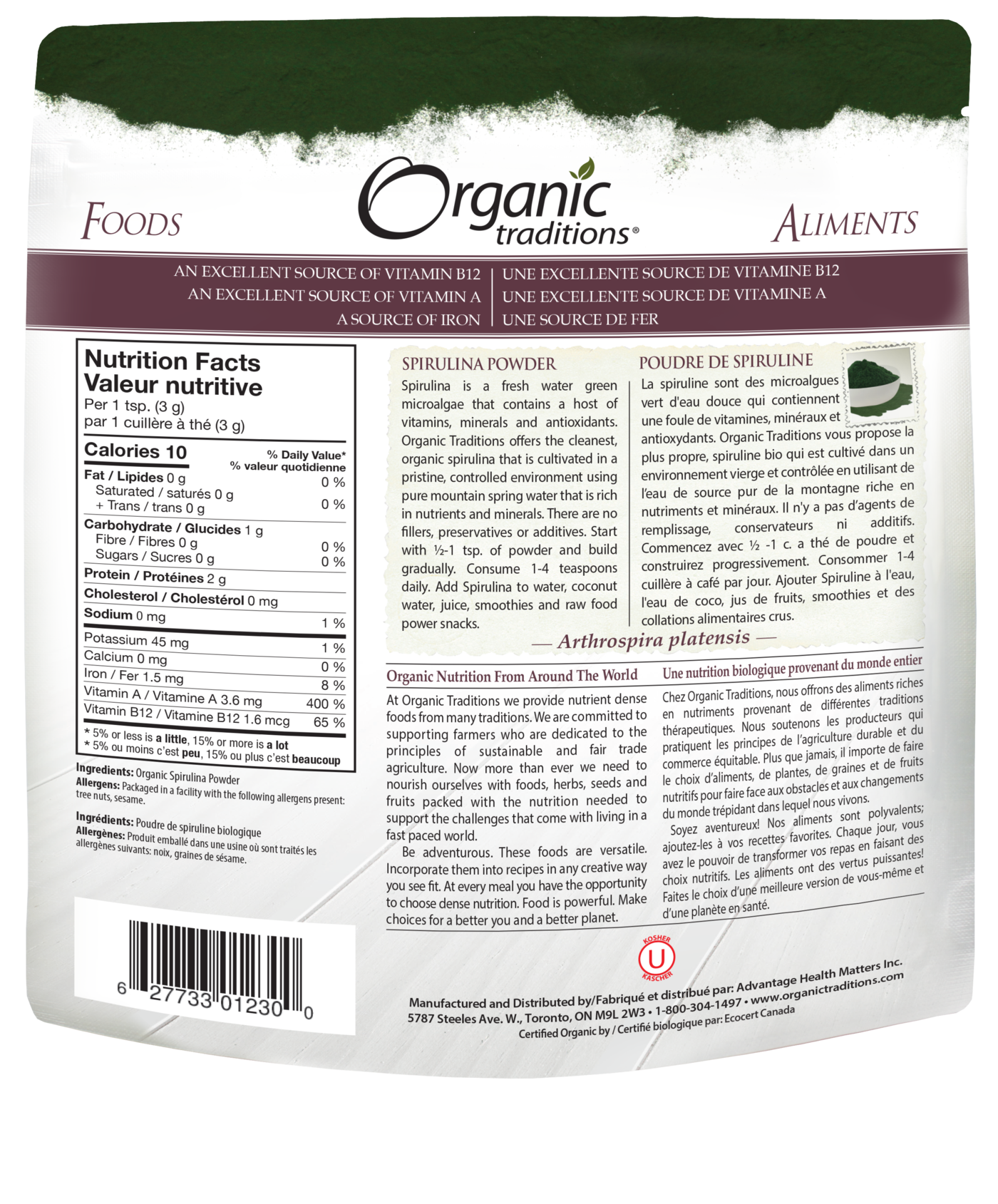 Organic Traditions Spirulina Powder - JoyVIVA -  