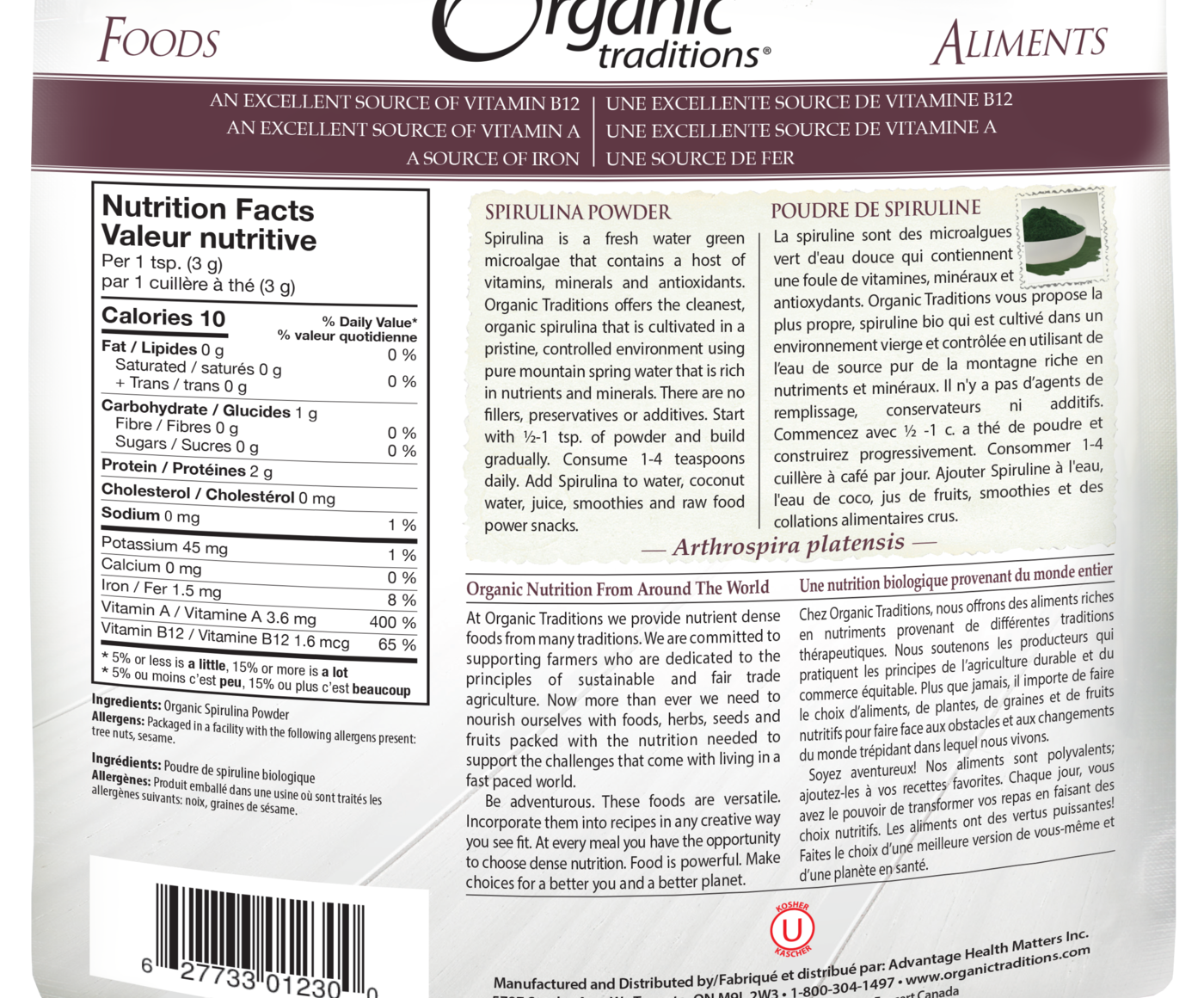 Organic Traditions Spirulina Powder - JoyVIVA -  