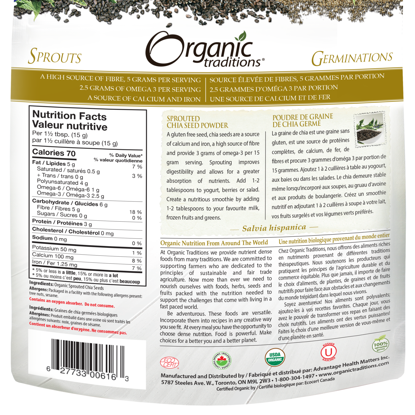 Organic Traditions Sprouted Chia Seed Powder - JoyVIVA -  