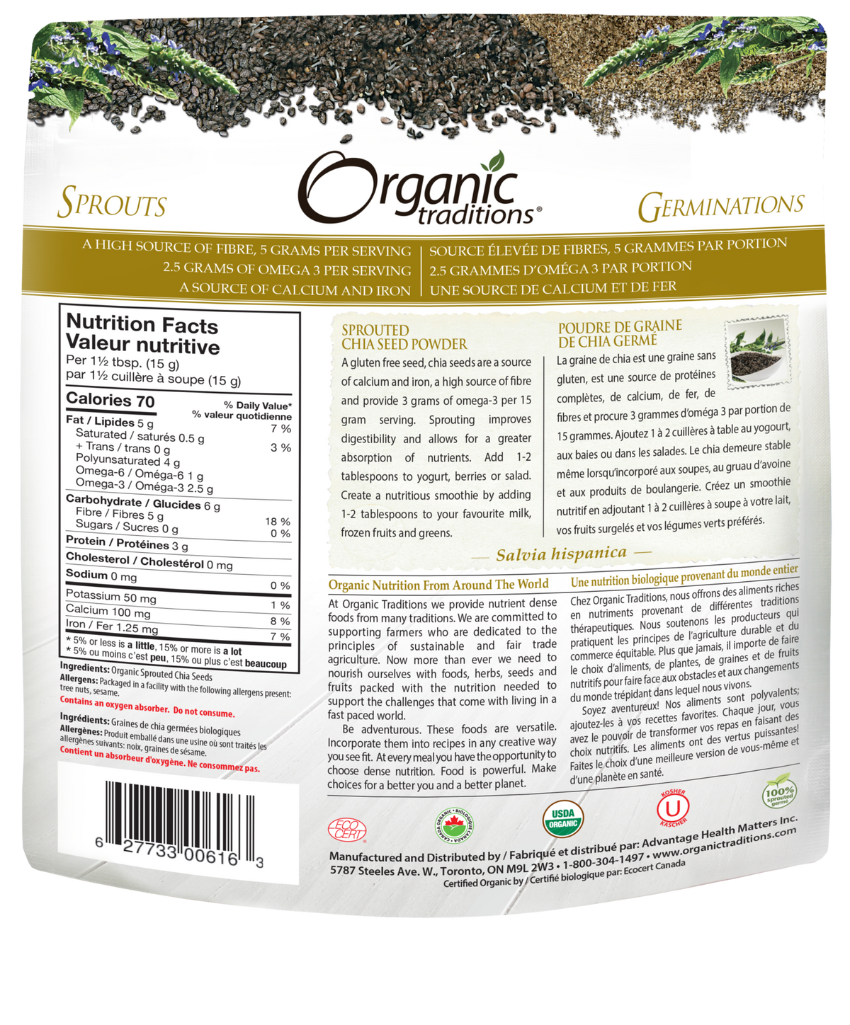 Organic Traditions Sprouted Chia Seed Powder - JoyVIVA -  