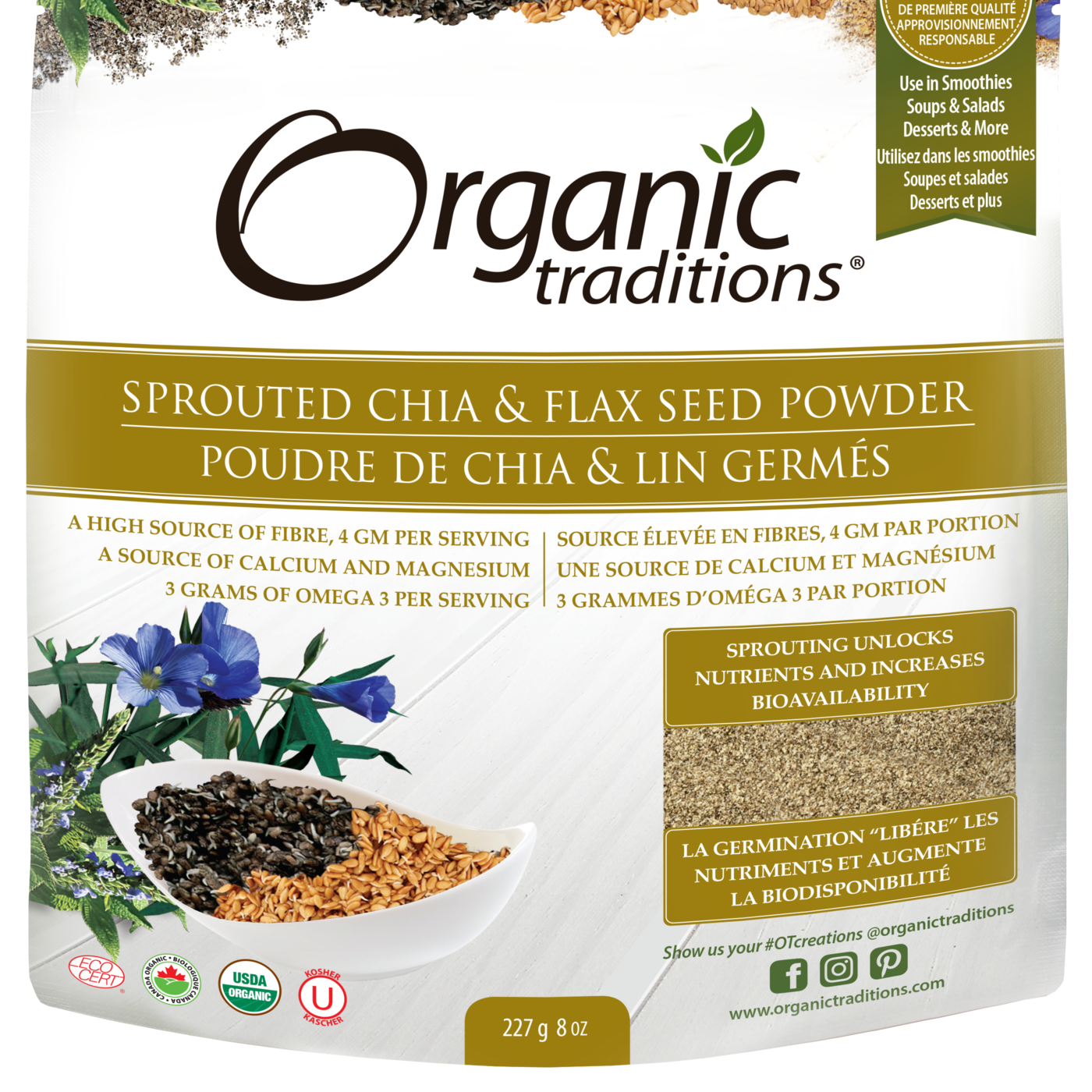 Organic Traditions Sprouted Chia and Flax Seed Powder - JoyVIVA -  