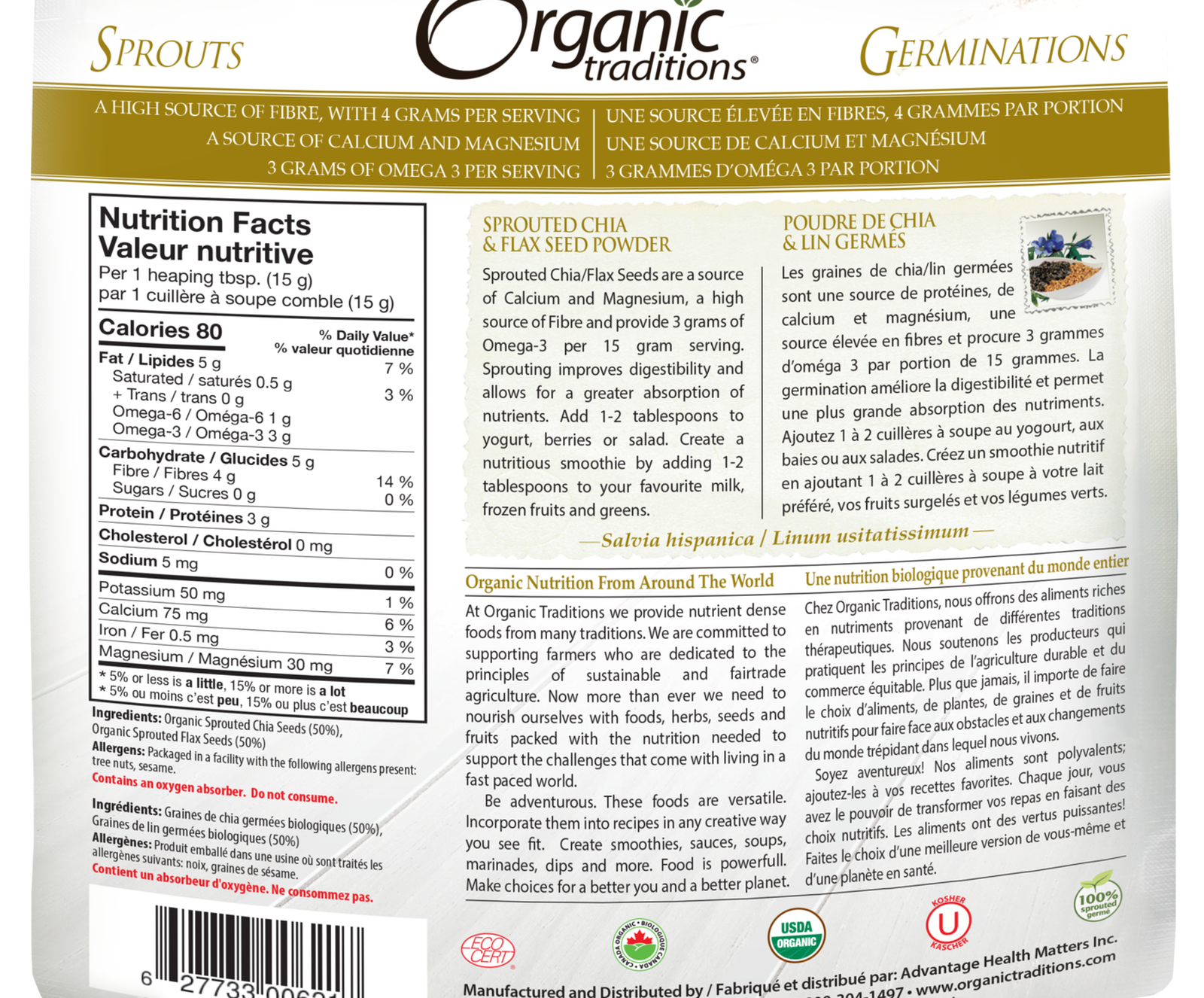 Organic Traditions Sprouted Chia and Flax Seed Powder - JoyVIVA -  