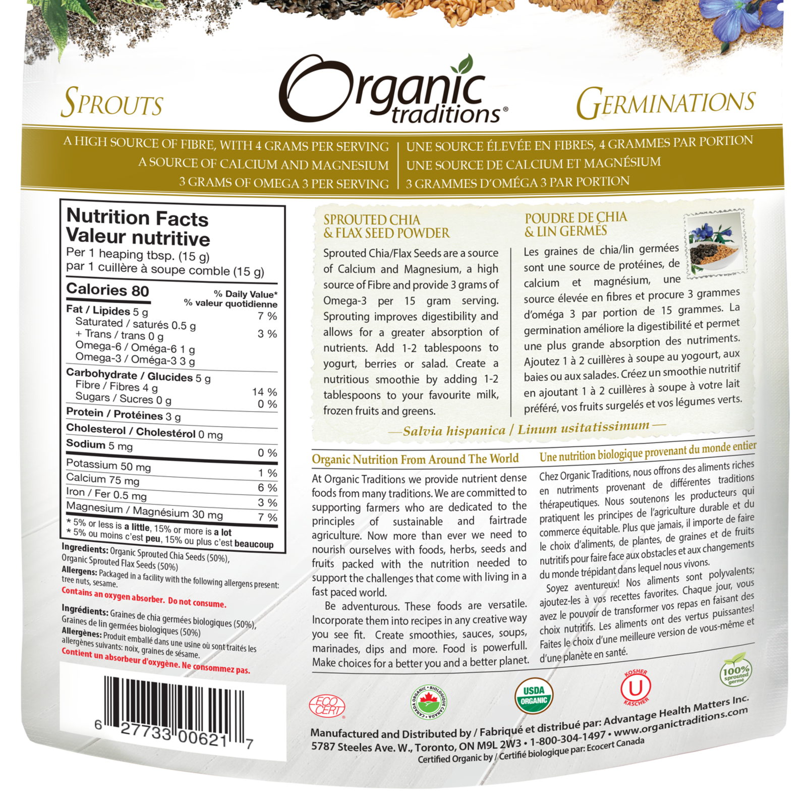 Organic Traditions Sprouted Chia and Flax Seed Powder - JoyVIVA -  
