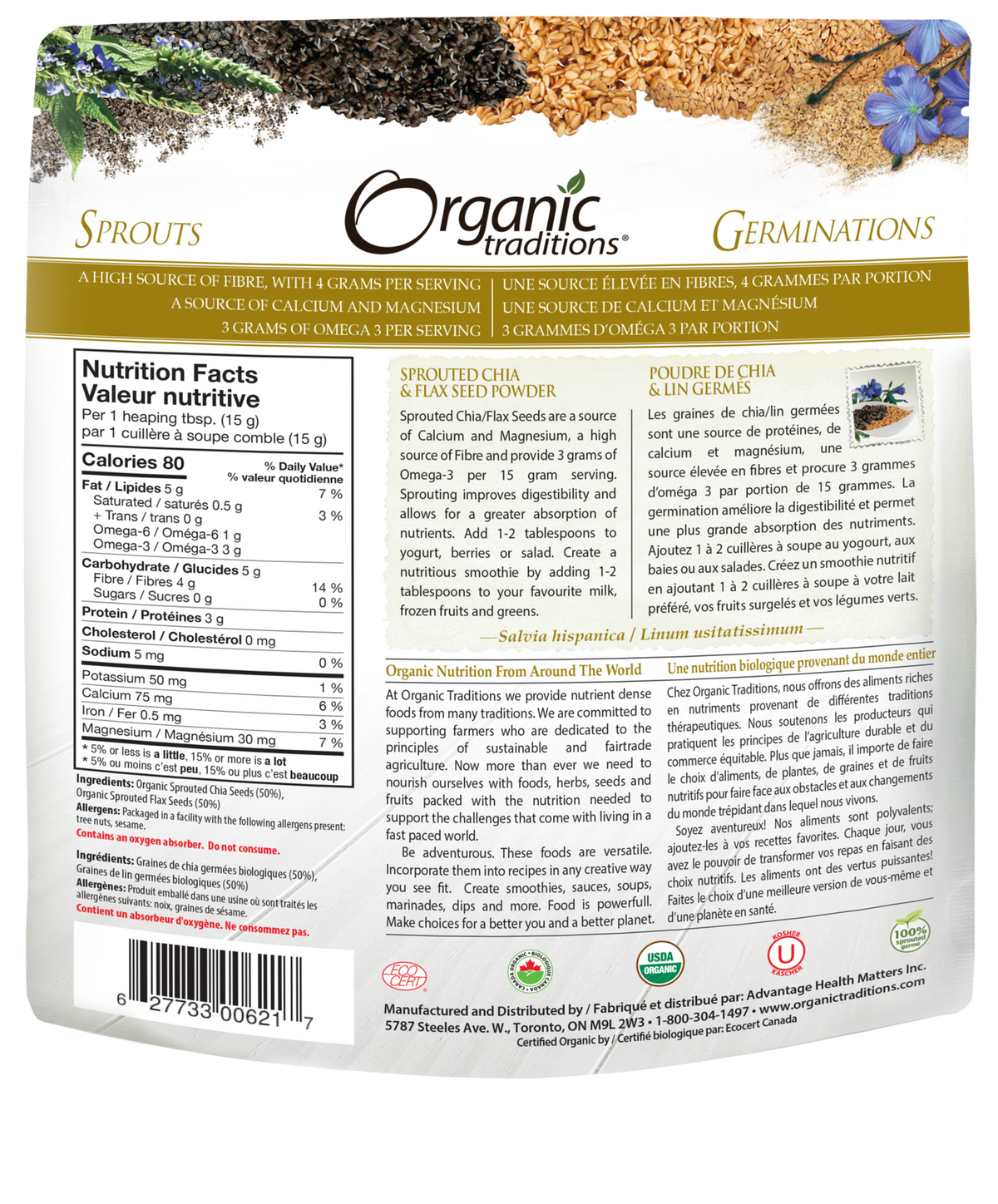 Organic Traditions Sprouted Chia and Flax Seed Powder - JoyVIVA -  