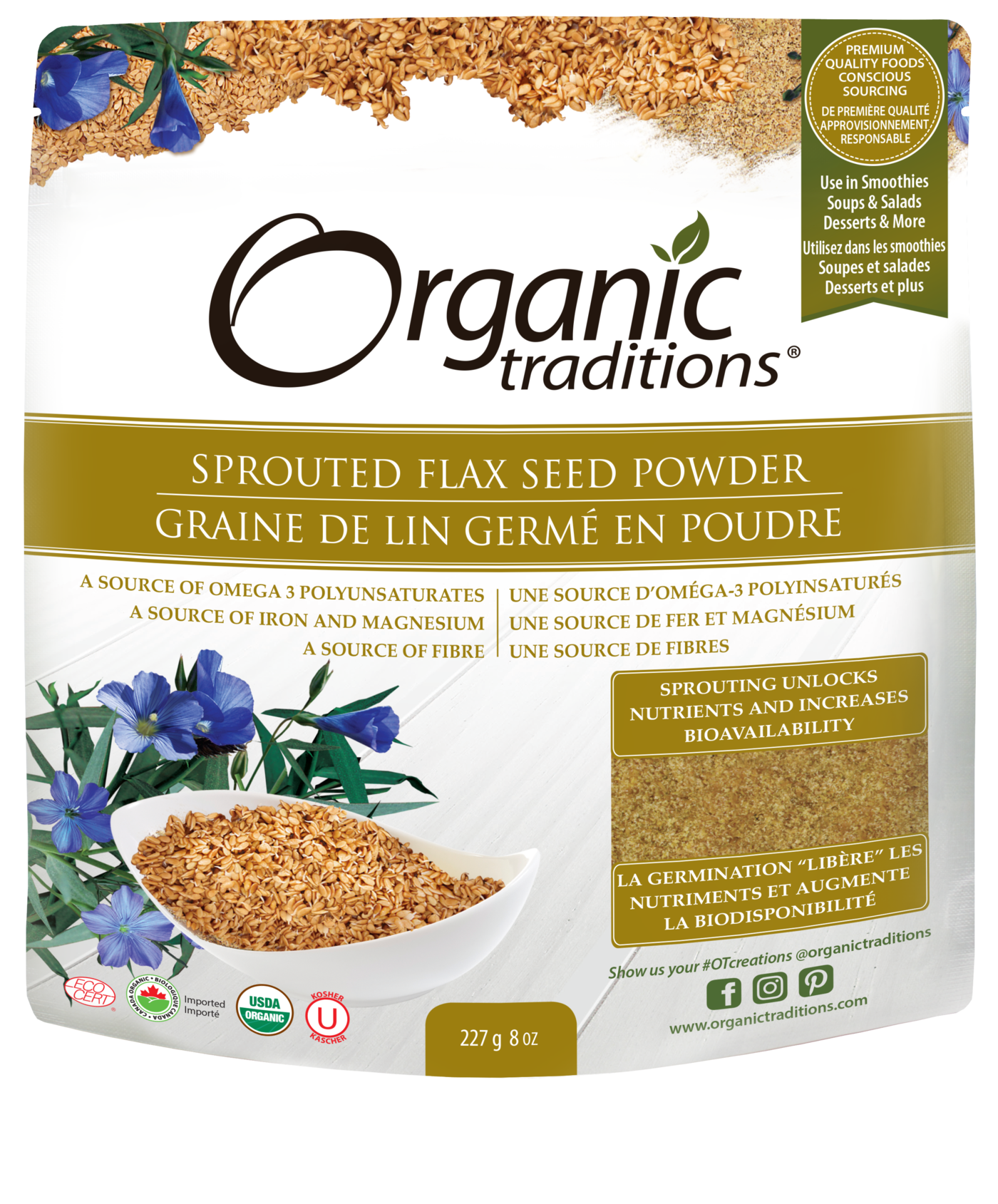 Organic Traditions Sprouted Flax Seed Powder - JoyVIVA -  
