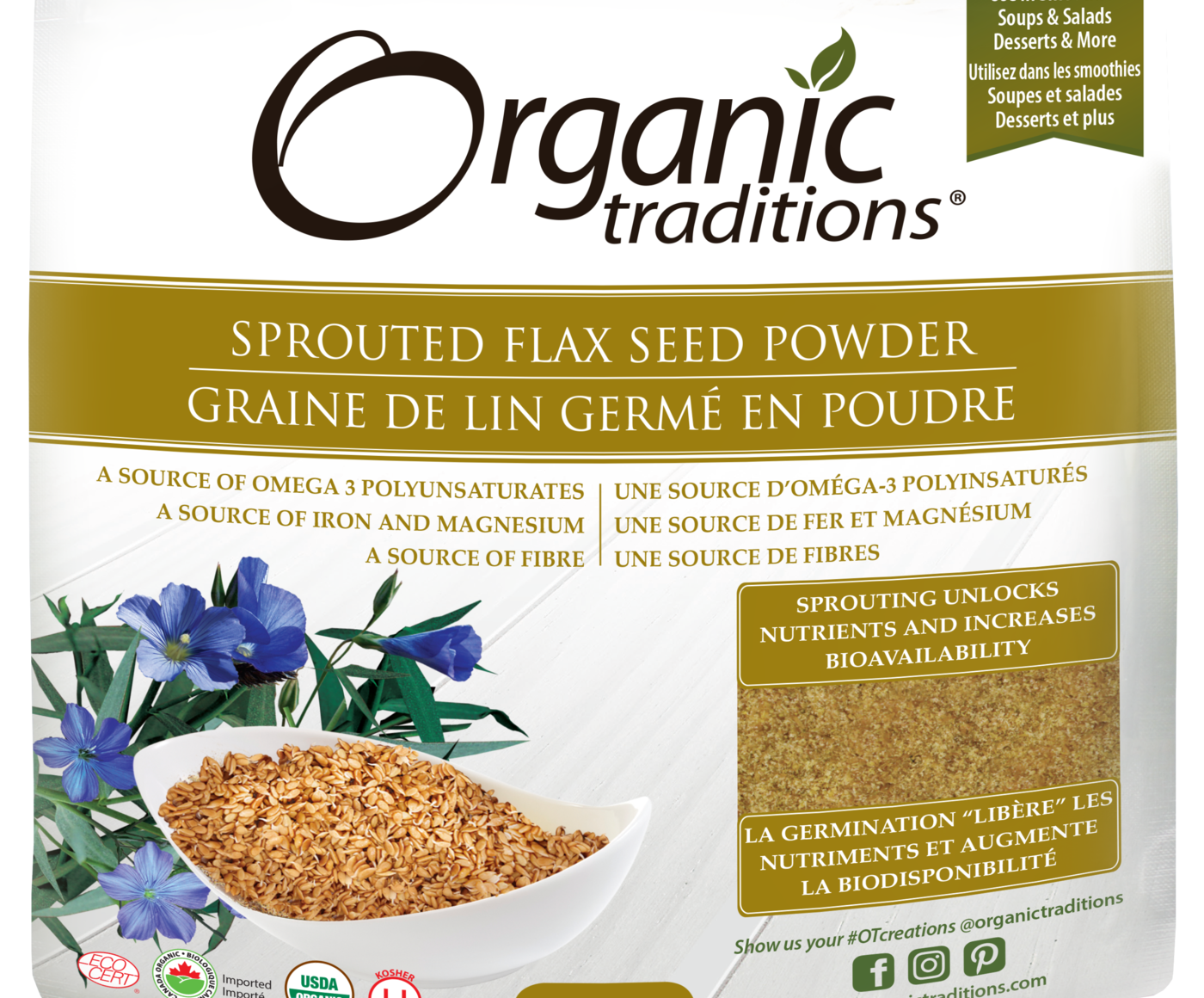 Organic Traditions Sprouted Flax Seed Powder - JoyVIVA -  