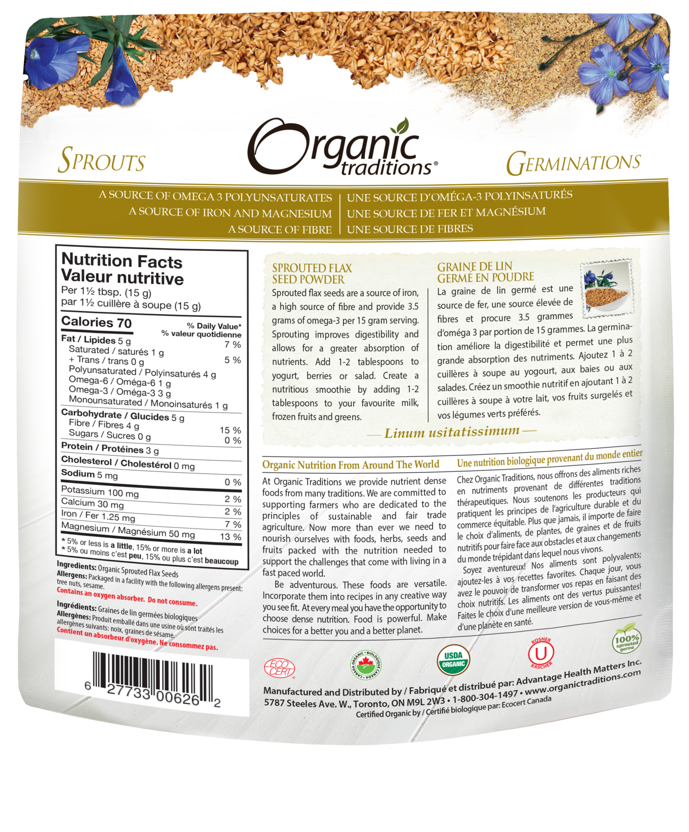 Organic Traditions Sprouted Flax Seed Powder - JoyVIVA -  