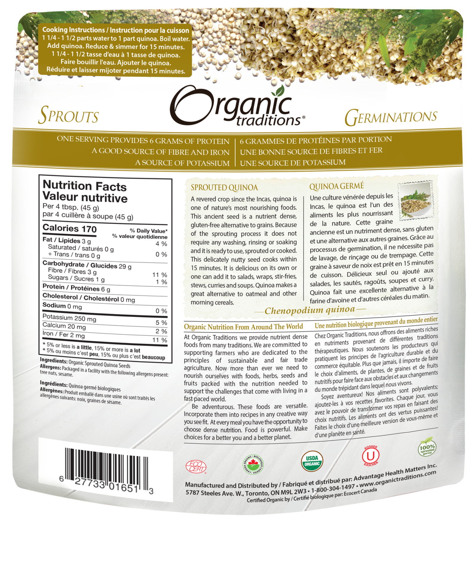 Organic Traditions Sprouted Quinoa - JoyVIVA -  