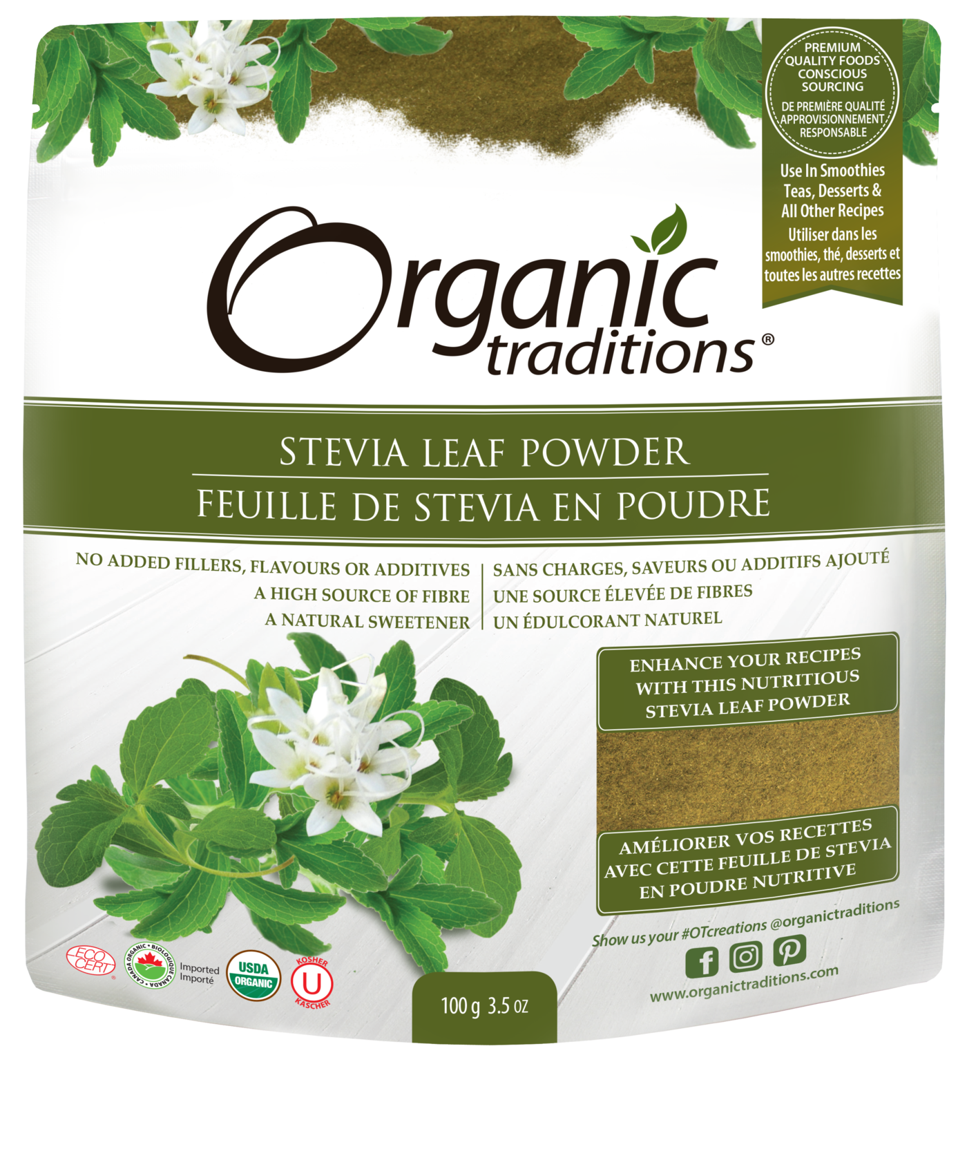 Organic Traditions Stevia Green Leaf Powder - JoyVIVA -  