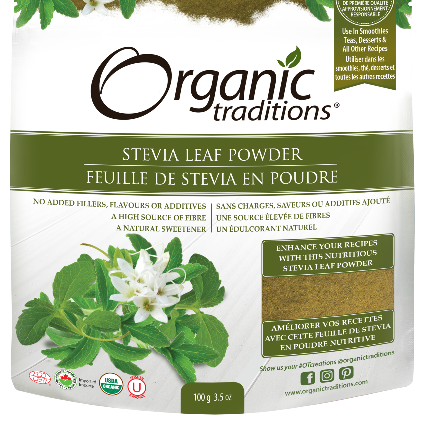 Organic Traditions Stevia Green Leaf Powder - JoyVIVA -  