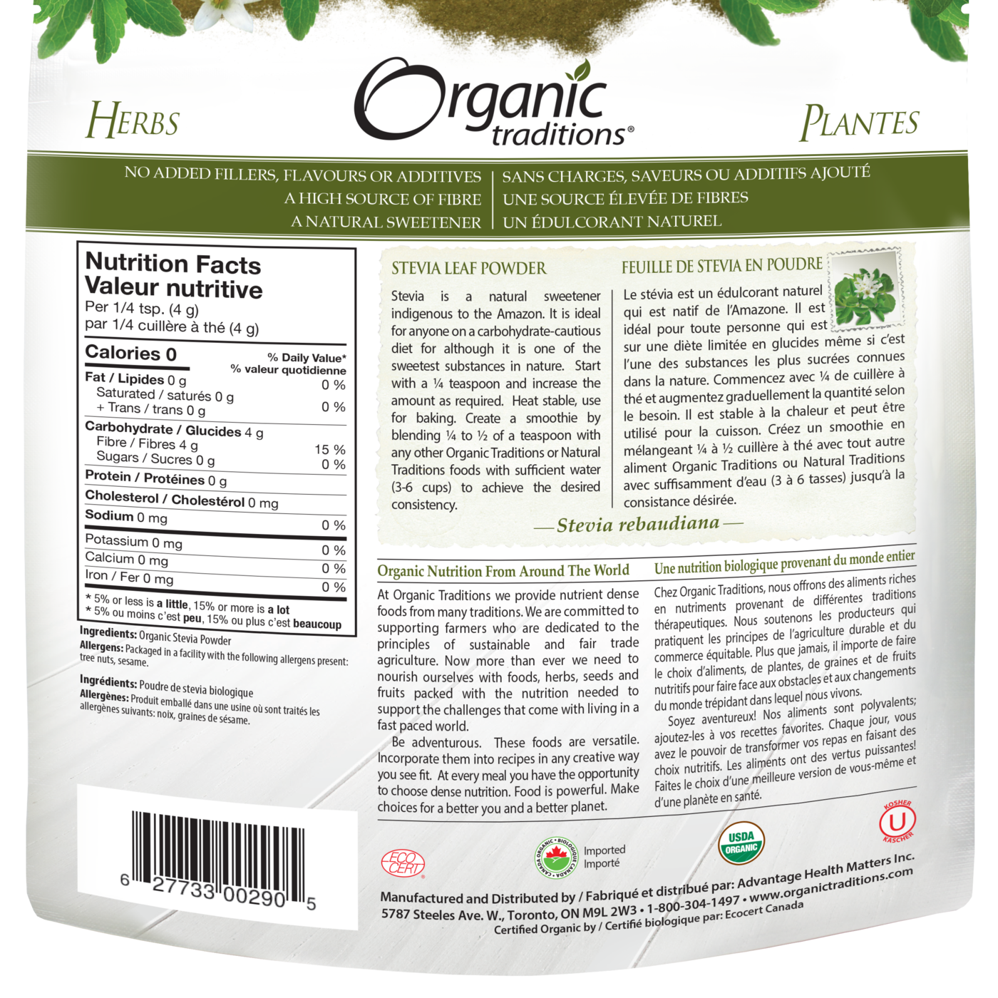 Organic Traditions Stevia Green Leaf Powder - JoyVIVA -  