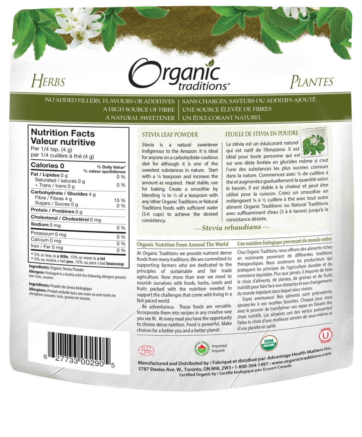 Organic Traditions Stevia Green Leaf Powder - JoyVIVA -  