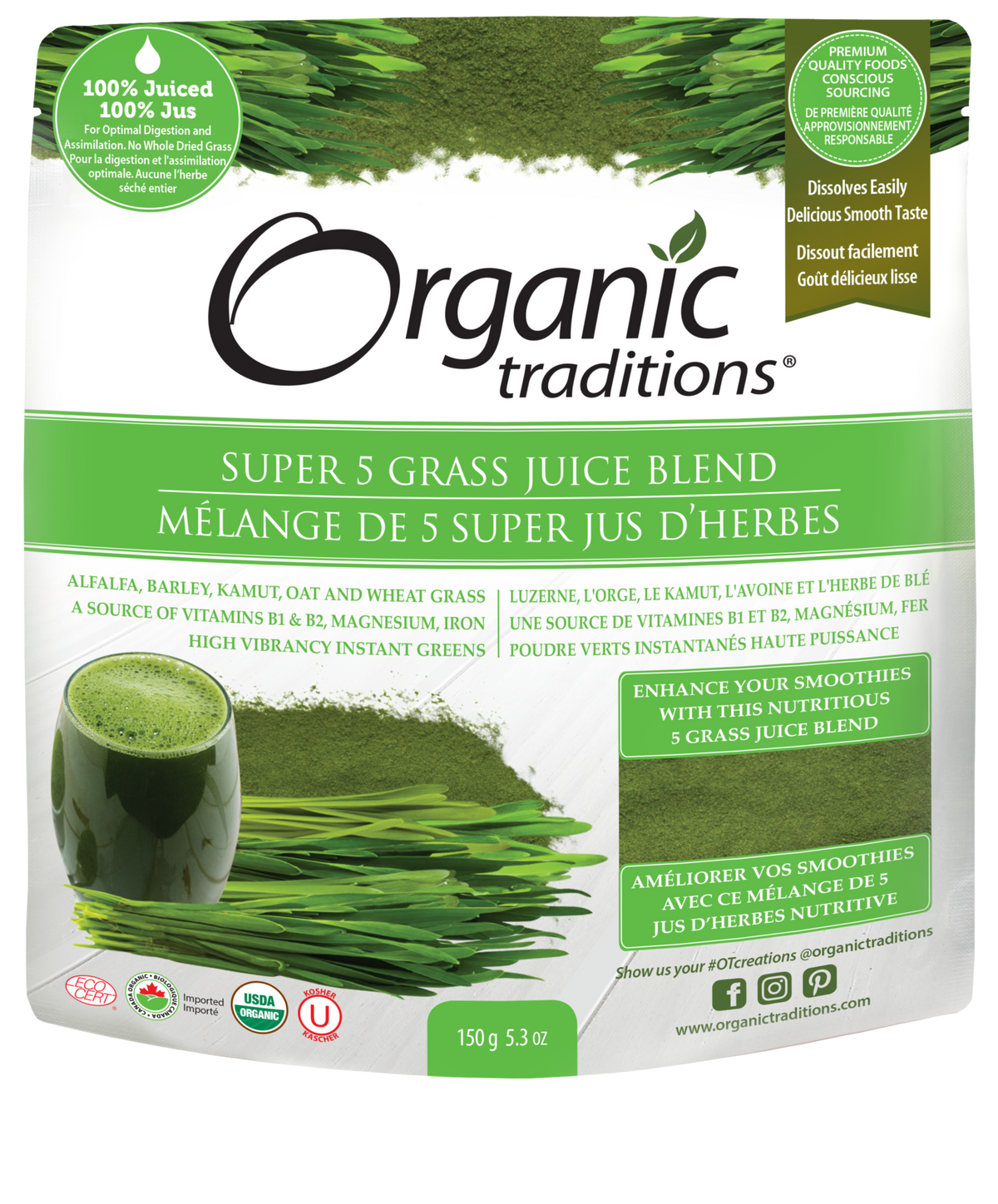 Organic Traditions Super 5 Grass Juice Blend - JoyVIVA -  