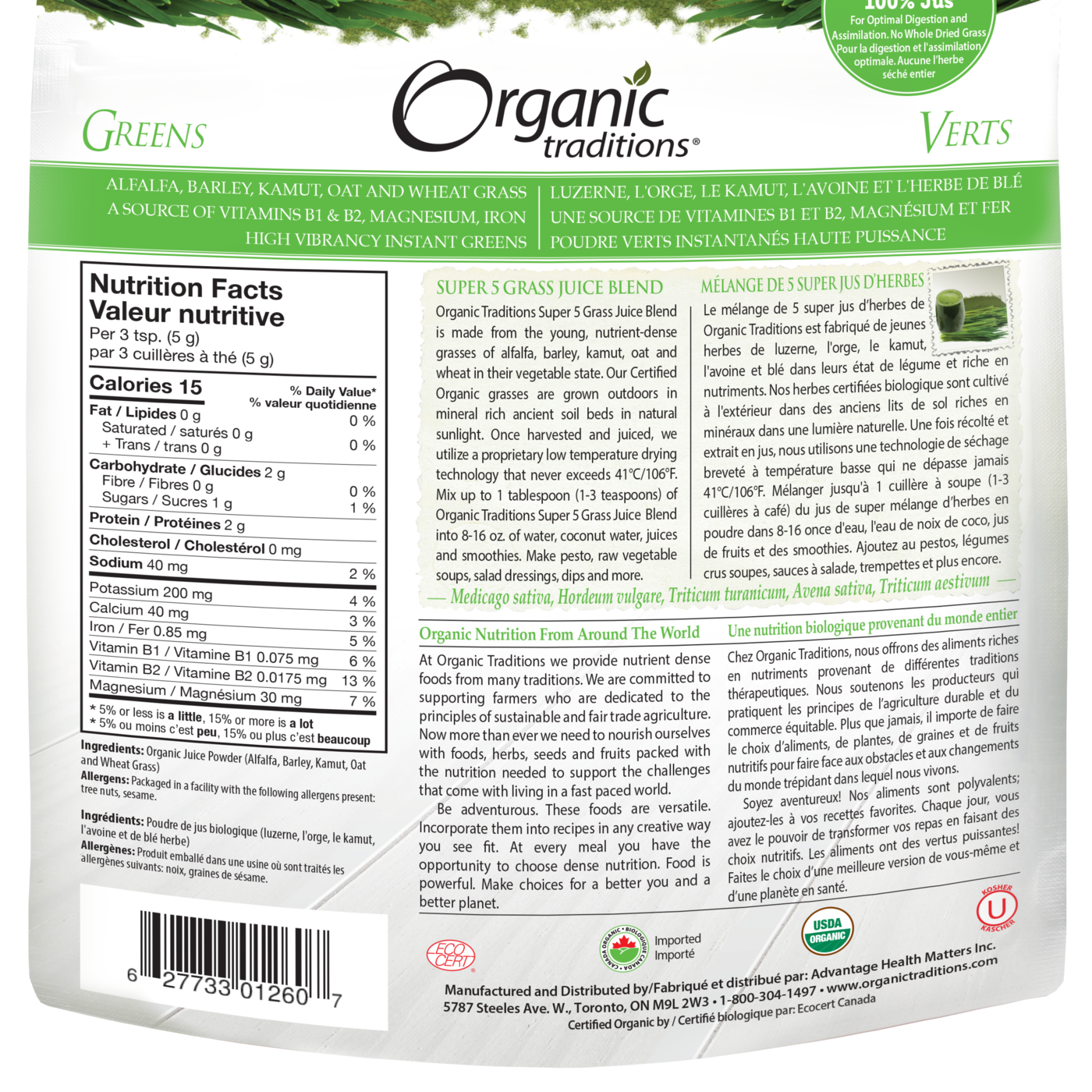 Organic Traditions Super 5 Grass Juice Blend - JoyVIVA -  