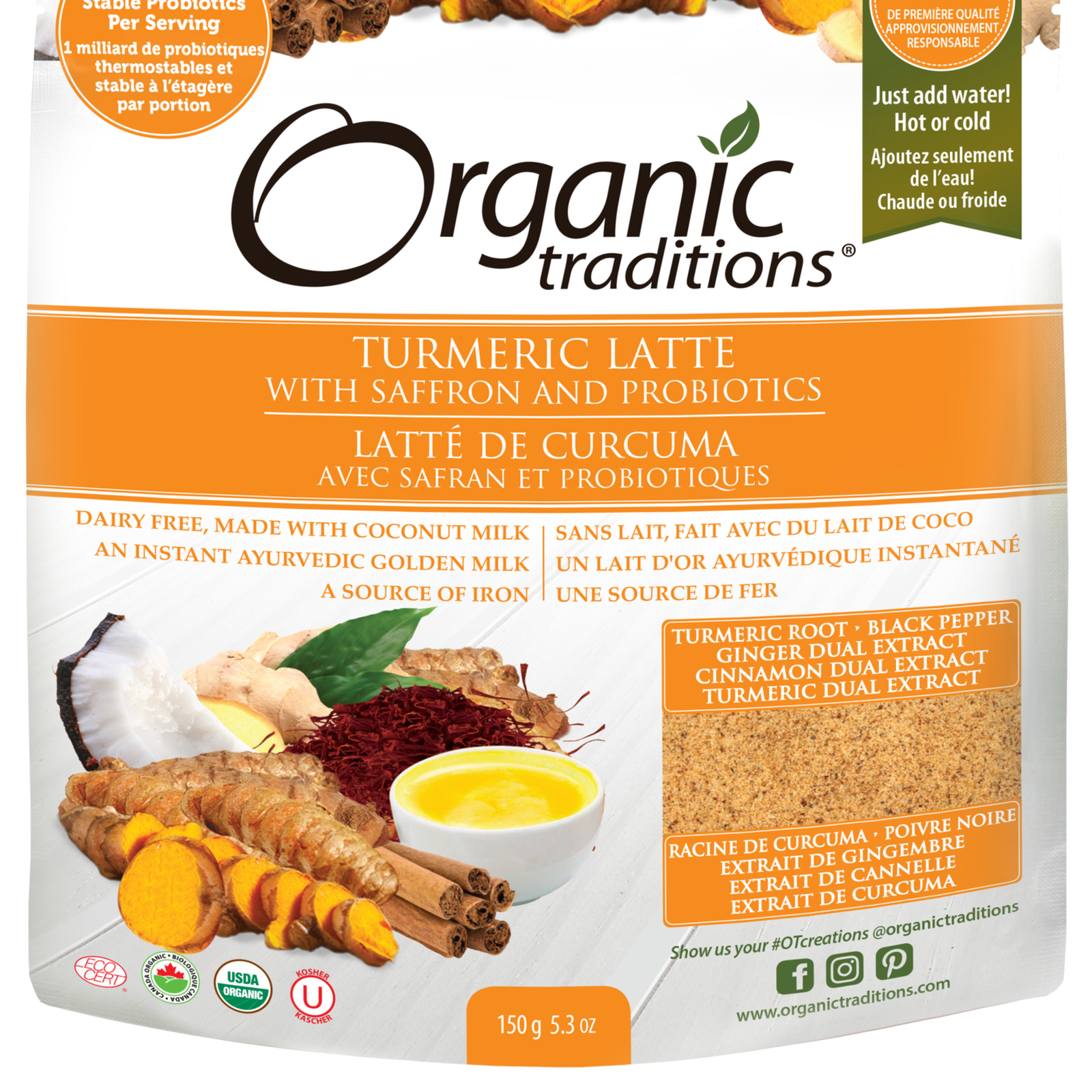 Organic Traditions Turmeric Latte with Probiotics and Saffron - JoyVIVA -  