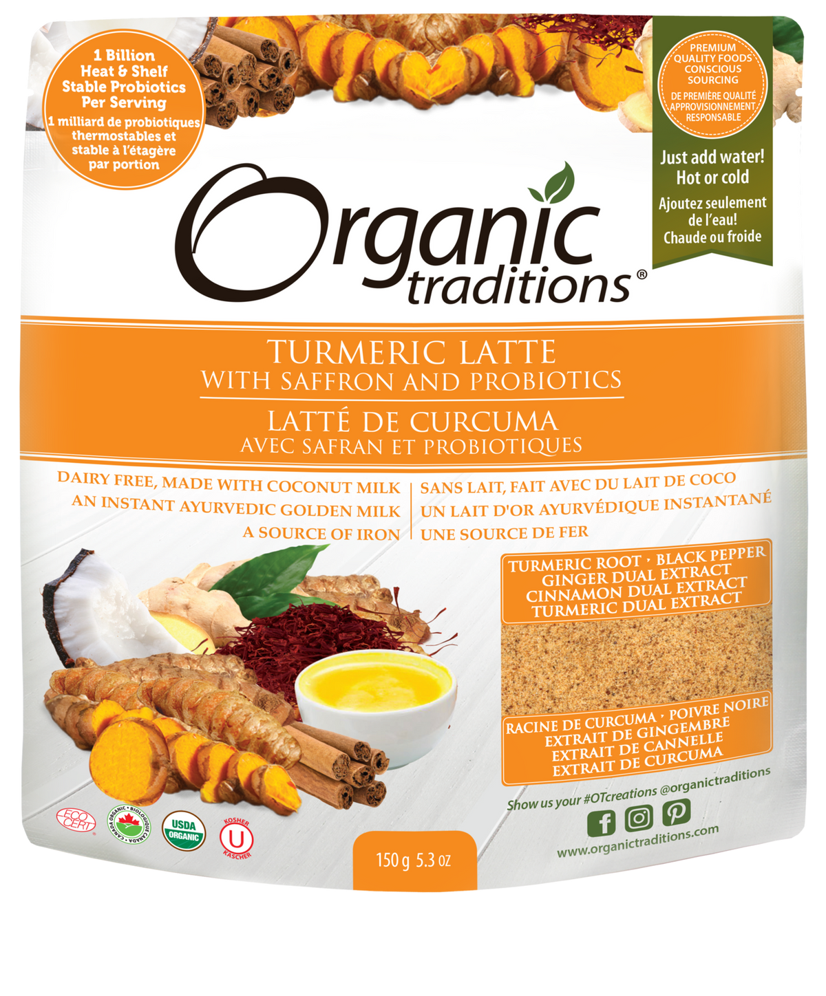 Organic Traditions Turmeric Latte with Probiotics and Saffron - JoyVIVA -  