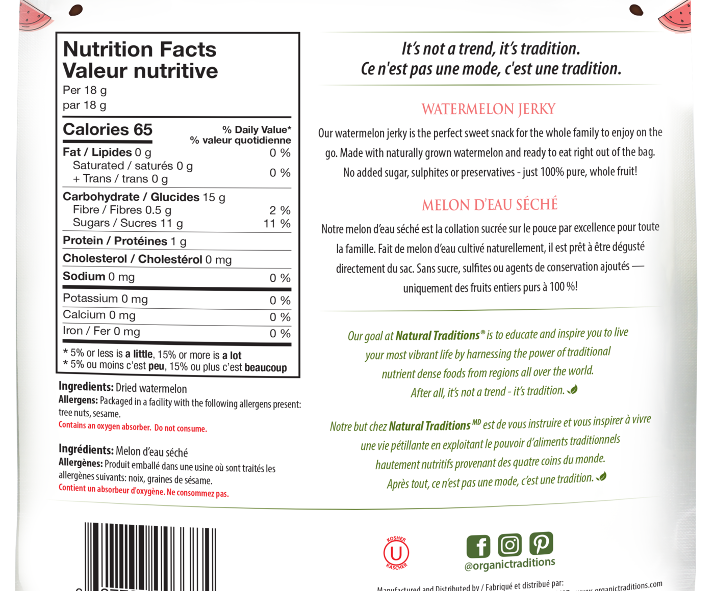 Organic Traditions Watermelon Jerky - JoyVIVA -  