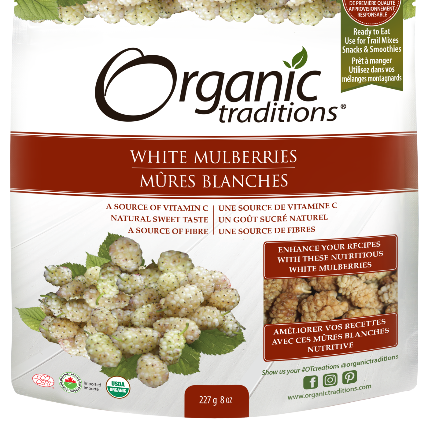 Organic Traditions White Mulberries - JoyVIVA -  