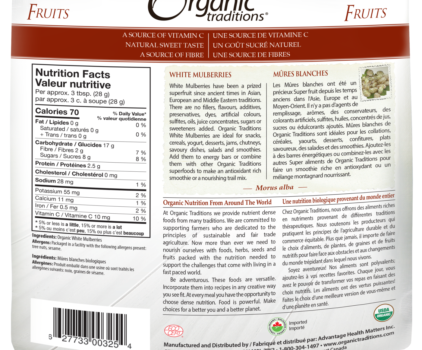 Organic Traditions White Mulberries - JoyVIVA -  