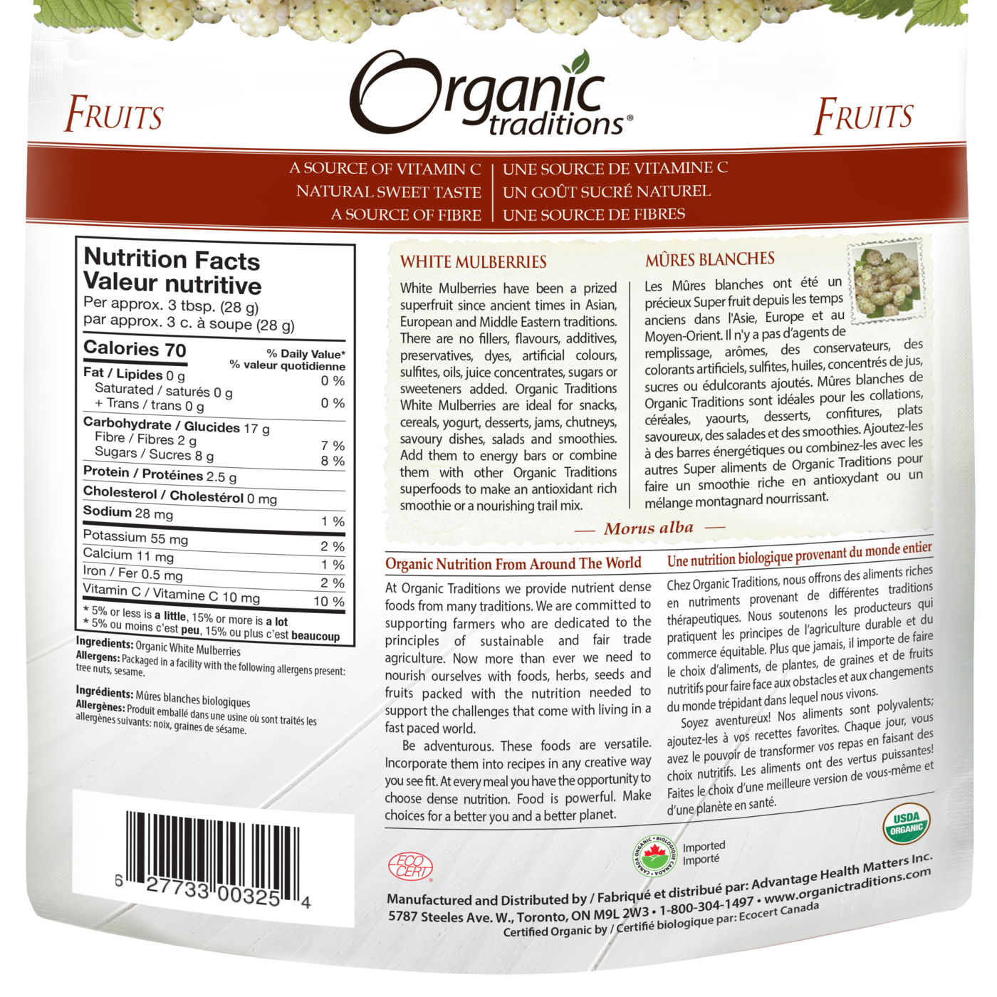 Organic Traditions White Mulberries - JoyVIVA -  