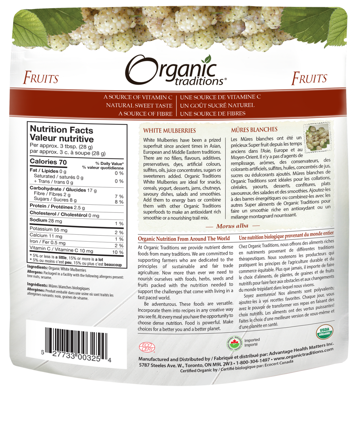 Organic Traditions White Mulberries - JoyVIVA -  