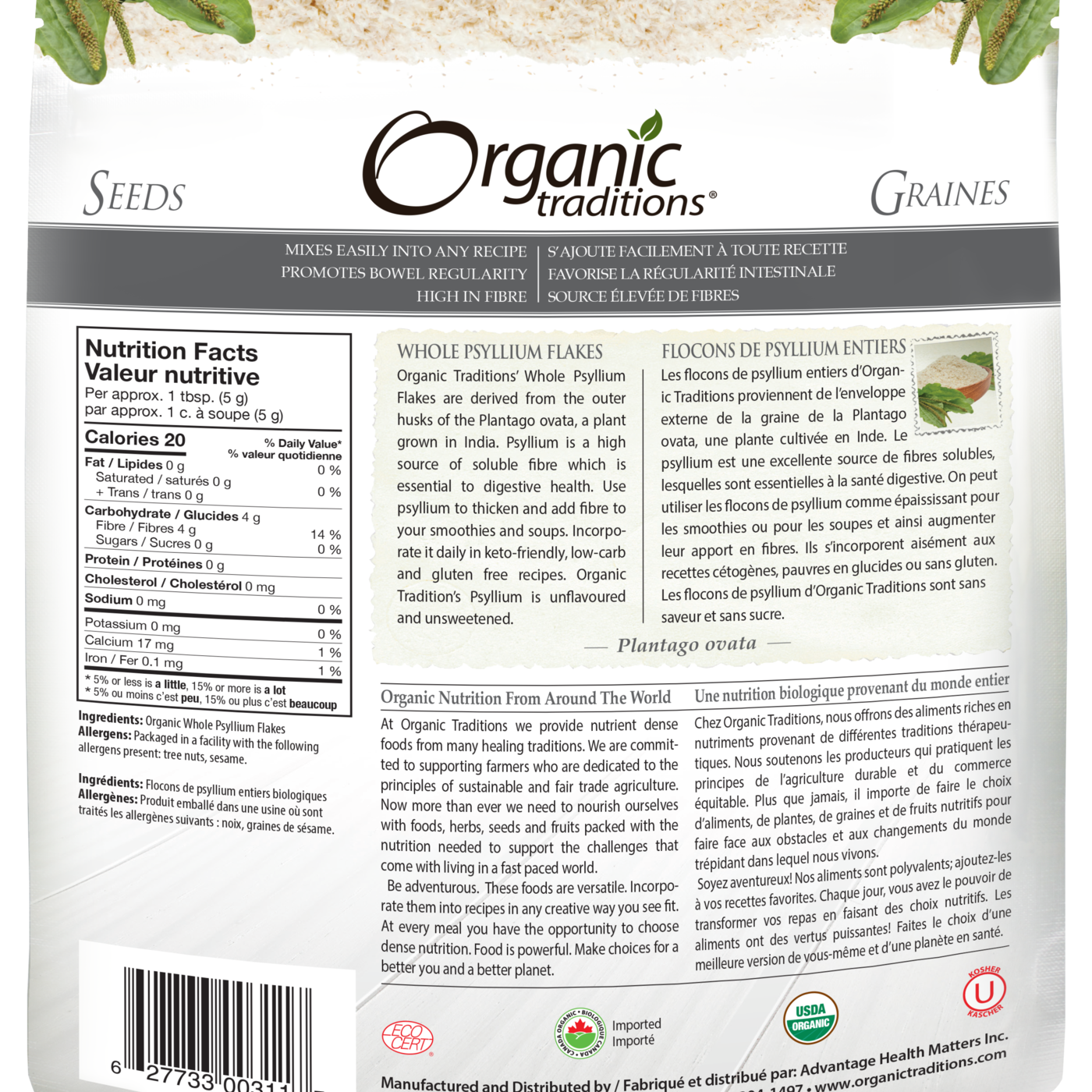 Organic Traditions Whole Psyllium Flakes - JoyVIVA -  