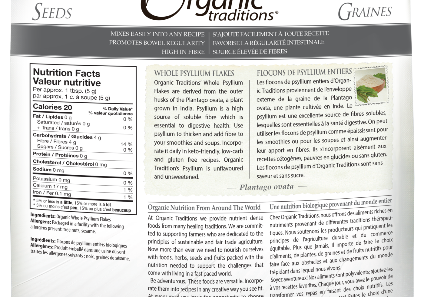Organic Traditions Whole Psyllium Flakes - JoyVIVA -  