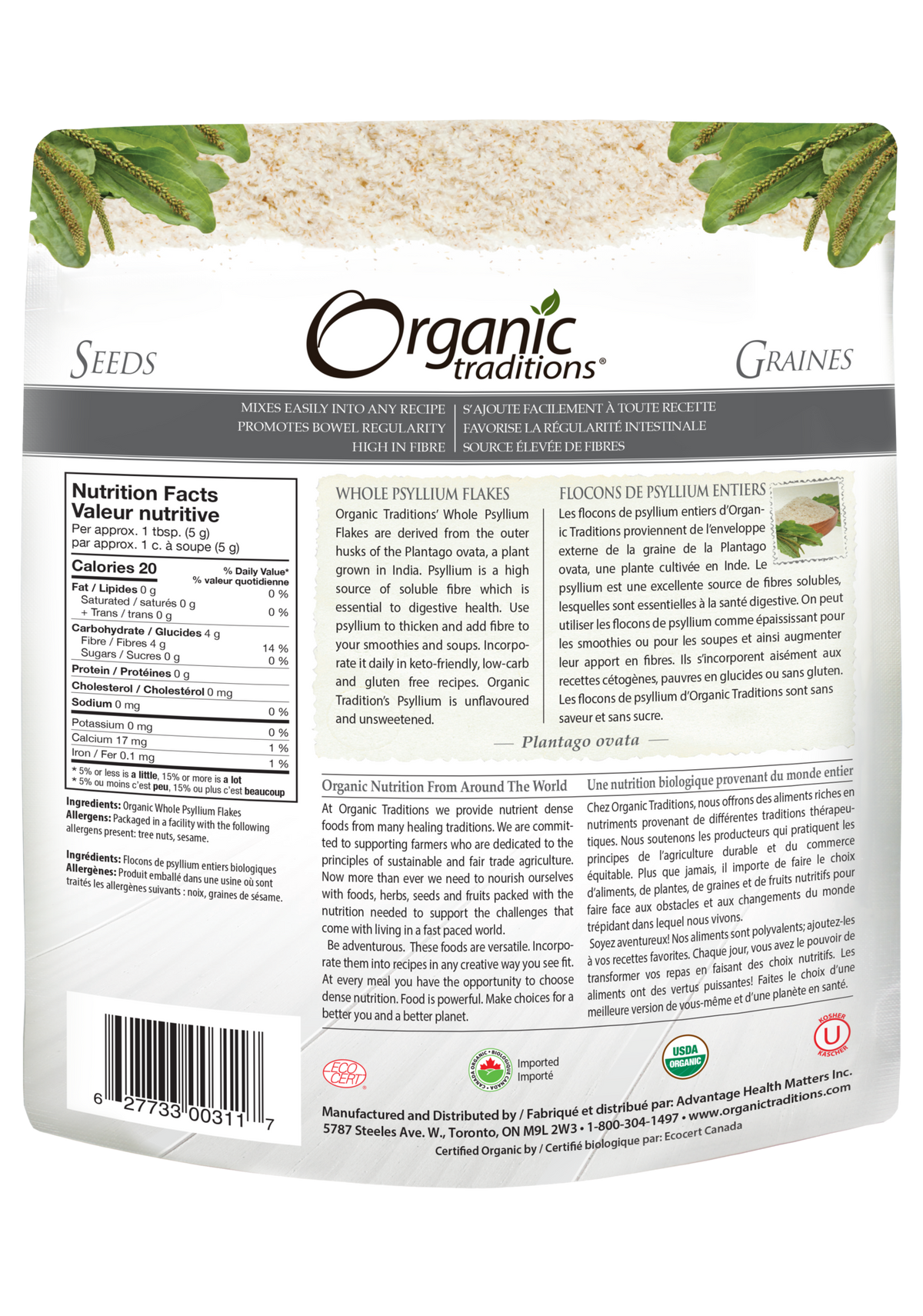 Organic Traditions Whole Psyllium Flakes - JoyVIVA -  