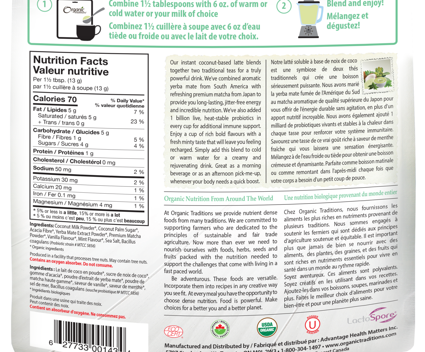 Organic Traditions Yerba Mate Mint Latte - JoyVIVA -  